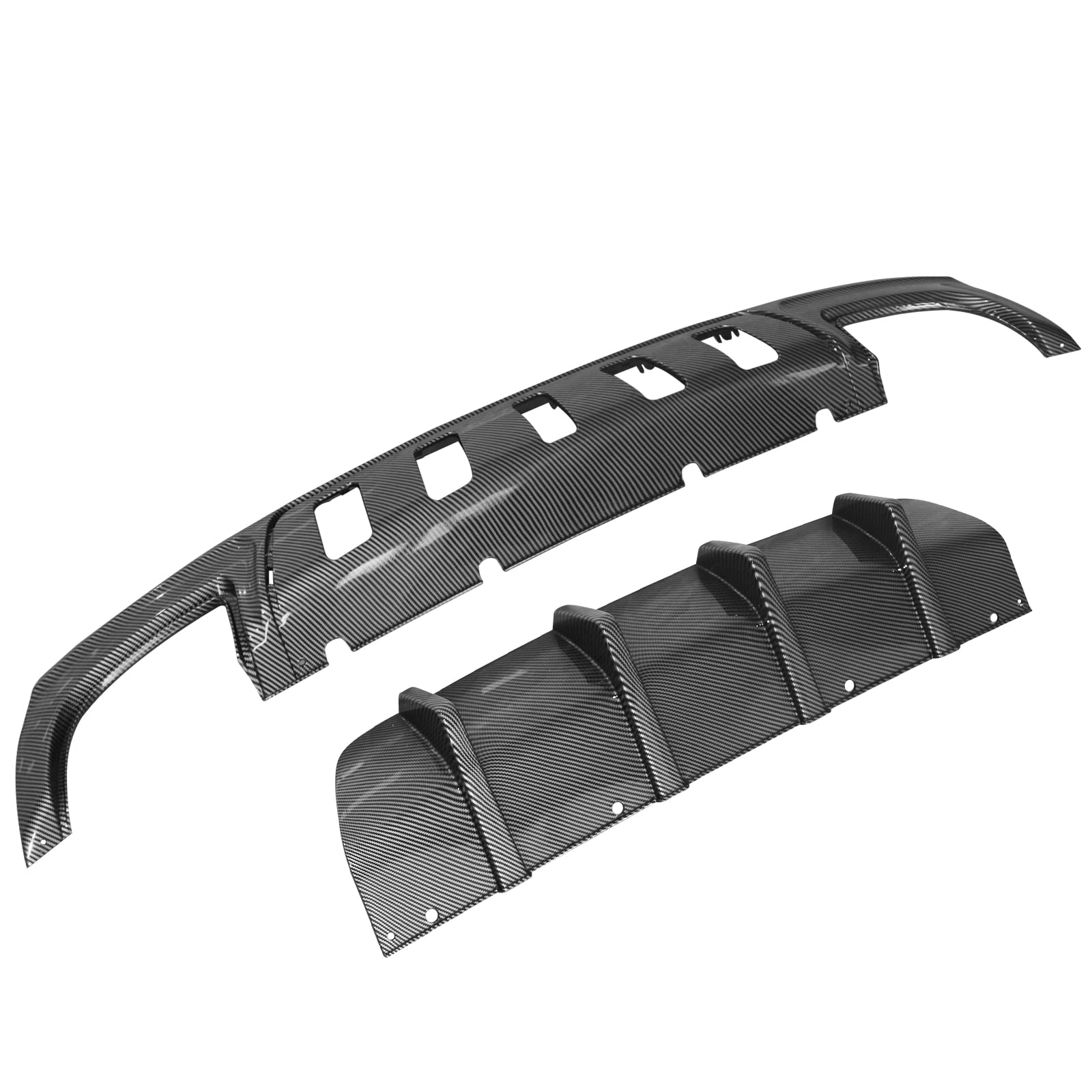 FREEMOTOR802 Rear Diffuser for 2015-2023 Chrysler 300 | IKON V1 Style Carbon Fiber Print PP Bumper Lip | Lower Valance Diffuser & Shark Fin Splitter 2-Piece Set | Upgrade Your Car's Rear Styling & Aerodynamics