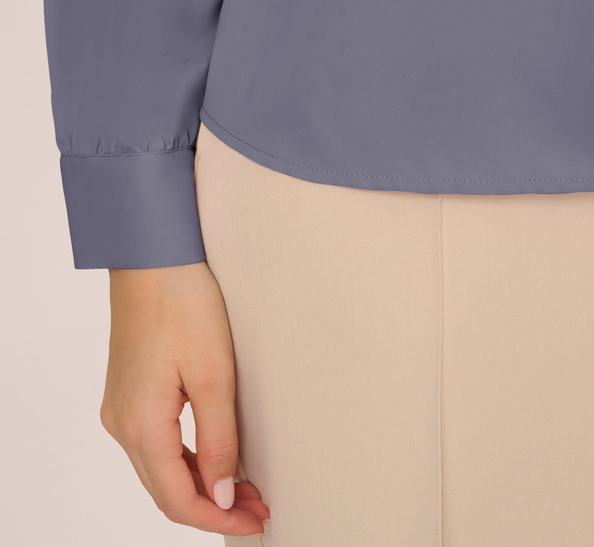 Elegant Dusty Blue Long Sleeve Embellished Tie Collar Blouse for Women | Office Wear, Party Outfits & Formal Occasions