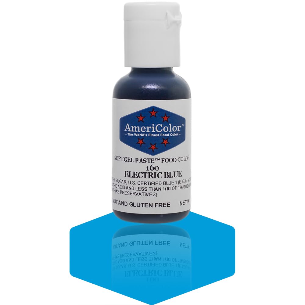 Americolor Soft Gel Paste Food Coloring - Electric Blue (1 oz) | Vibrant, Highly Concentrated for Baking, Cake Decorating, Fondant & Candy Making