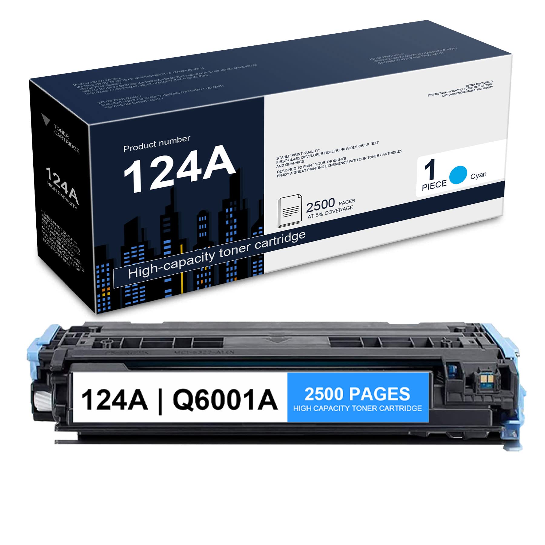 HP 2600dn 2605dn 2605n 2605dtn 1600 Printer Compatible 124A Q6001A Cyan Remanufactured Toner Cartridge - 1-Pack Replacement for High-Quality Printing at Home & Office