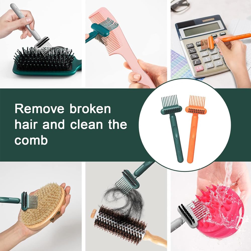 Galinpo 2-in-1 Hair Brush Cleaning Tool with Embedded Comb - Hair Brush Cleaner & Remover Rake for Removing Hair, Dust & Lint - Perfect for Home, Salon & Travel Use