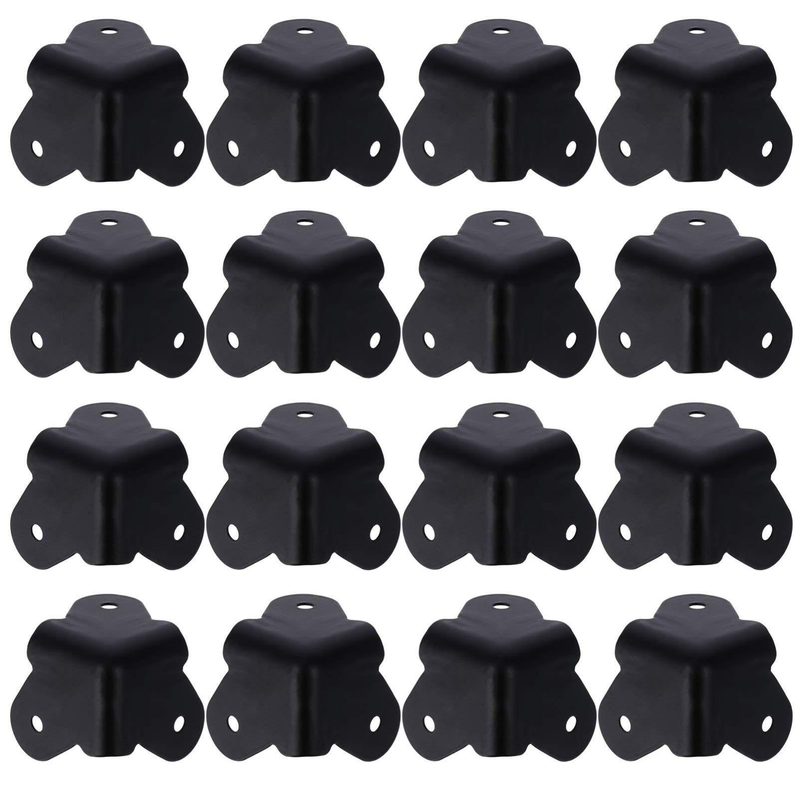 16-Piece Black Iron Angle Corner Protectors for Cabinets, Guitar Amplifiers & Stage Speakers - Heavy Duty Rounded Metal Guards for Home, Studio & Stage Use