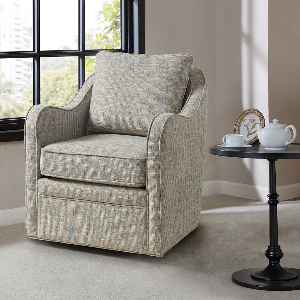 Brianne Wide Seat Swivel Arm Chair - Modern Accent Chair for Living Room, Office & Lounge - 360 Degree Rotating Comfortable Upholstered Chair with Padded Seat