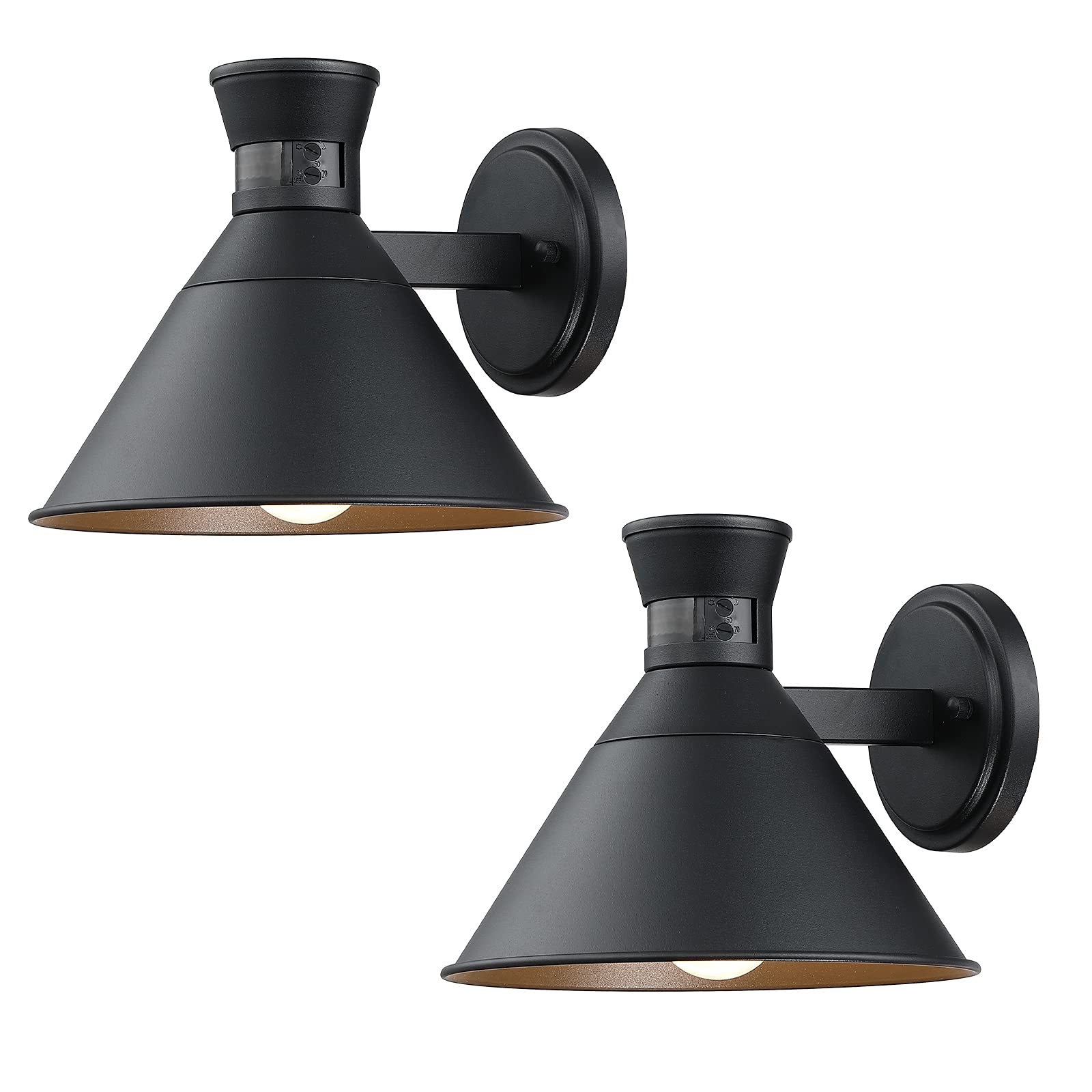 2 Pack Outdoor Motion Sensor Lights - 10 Inch Waterproof Anti-Rust Wall Lights with Dusk to Dawn Sensor for Patio, Garage, Porch, Barn, Garden & Backyard (Bulbs Included) - Perfect for Home Security & Nighttime Illumination
