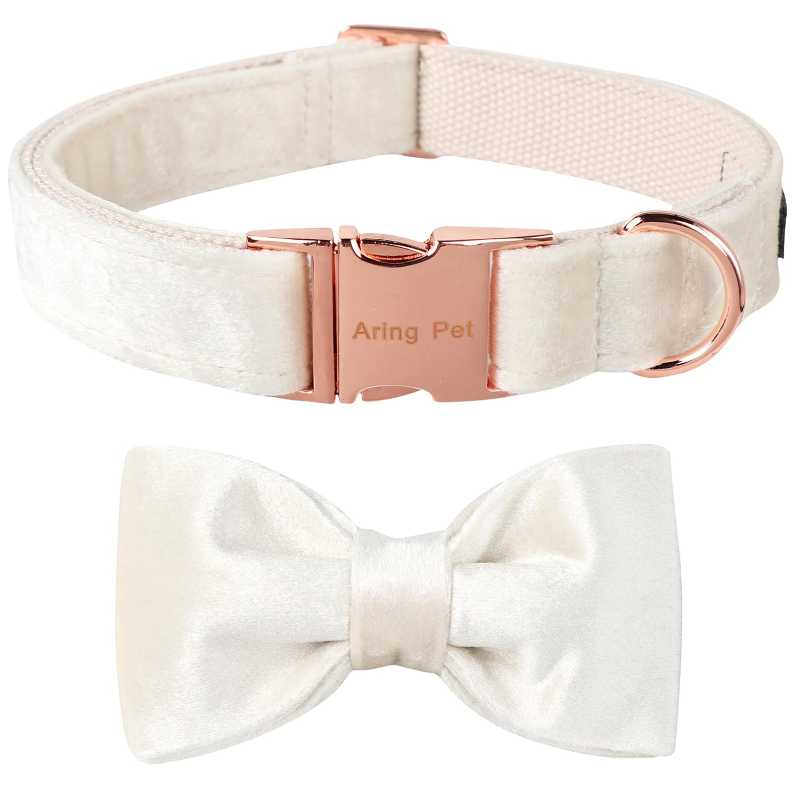 ARING PET Velvet Dog Collar with Detachable Bowtie - White Wedding Soft Dog Collar for Large Dogs, X-Large Size - Perfect for Weddings, Parties & Special Occasions