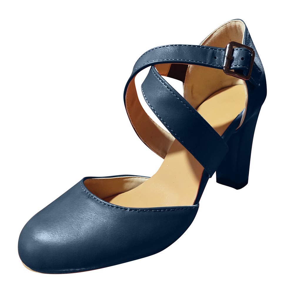 Ankarnis Women's High Heel Pumps - Comfortable Slip On Party Dress Shoes with Buckle Strap, Square Heels for Summer | Fashionable Leather Heels for Women, Perfect for Weddings, Office Wear & Night Out