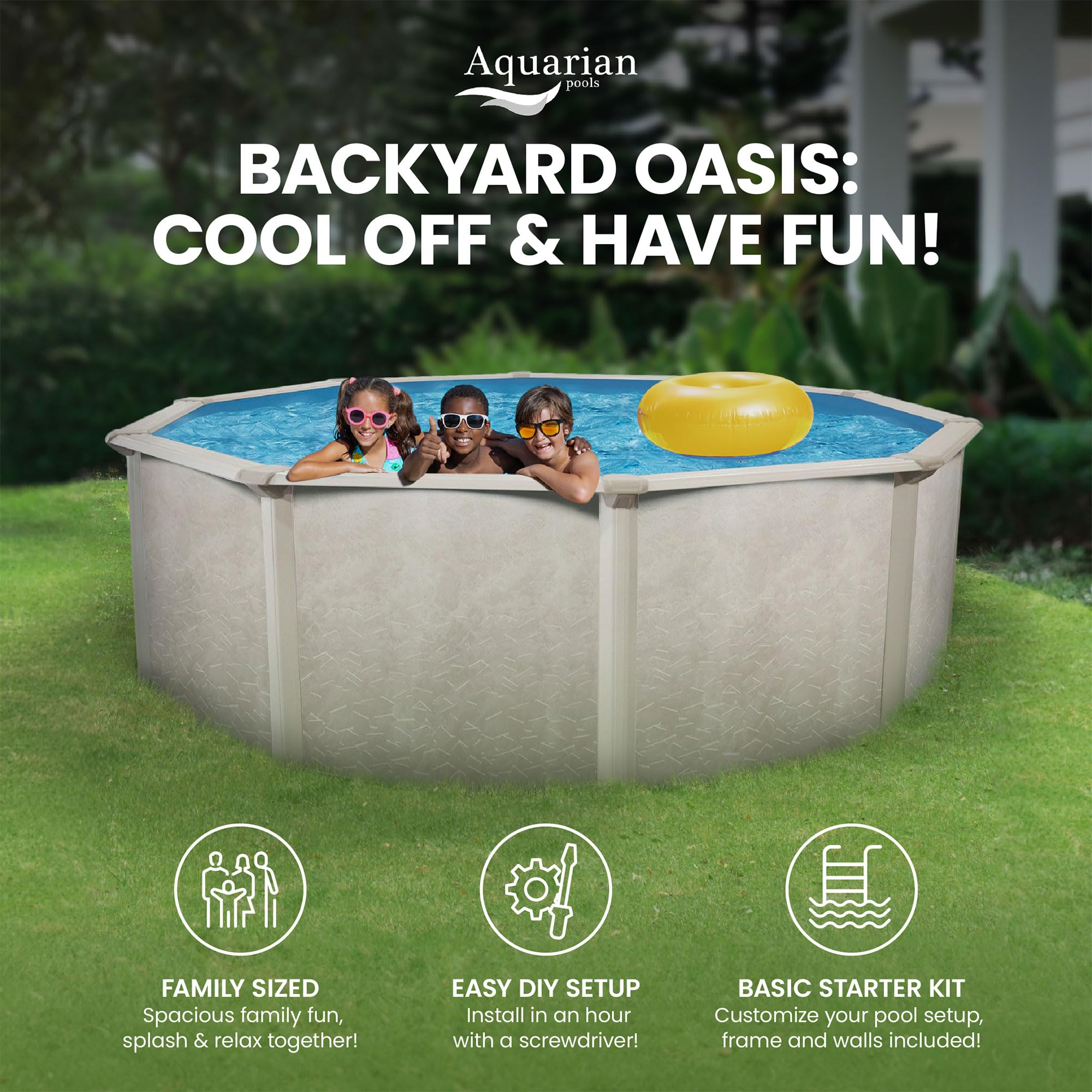Aquarian Steel-Frame Round Above-Ground Swimming Pool 18' x 52