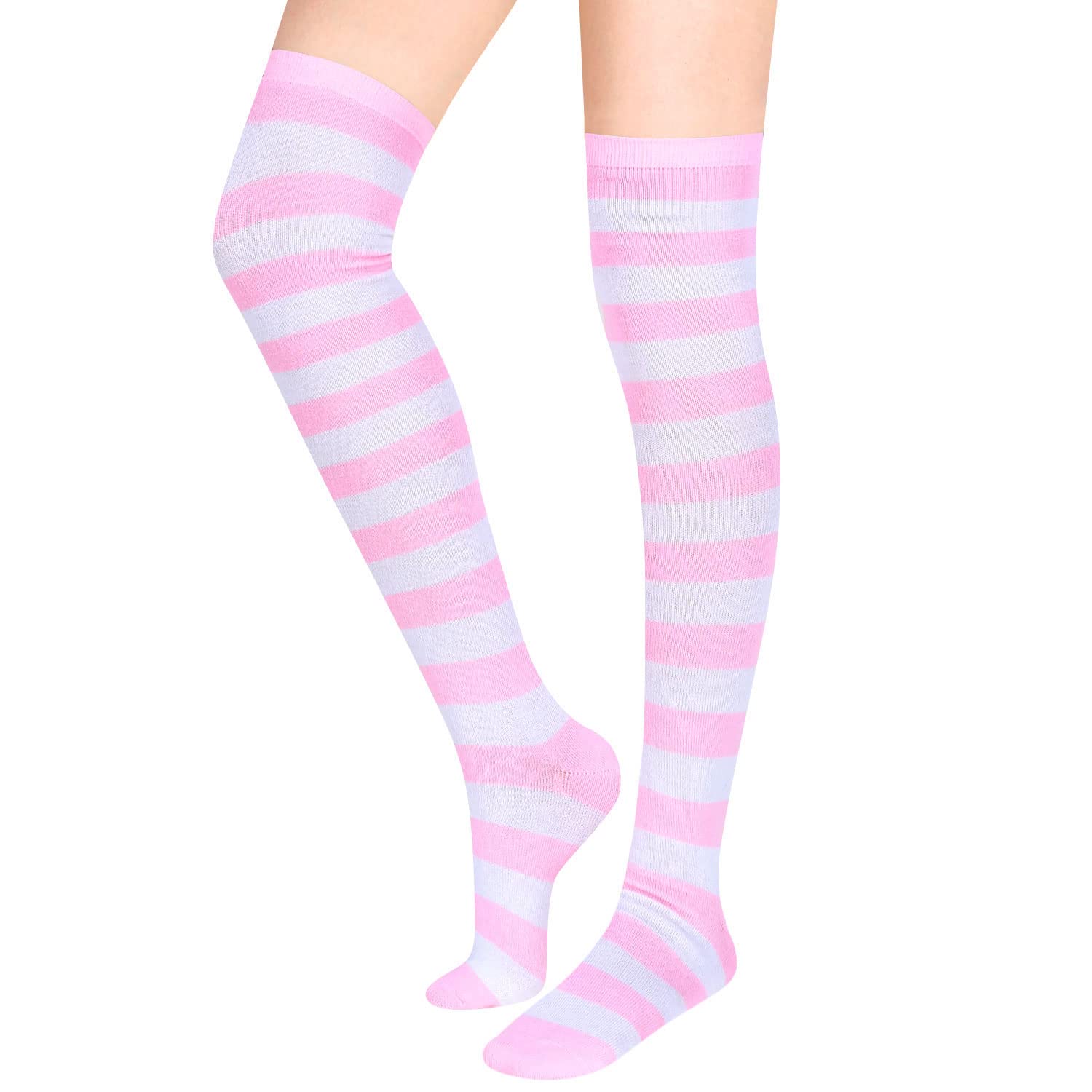 Benefeet Women's Funny Pink Striped Thigh High Socks - Cute Knee-High Striped Socks for Teen Girls - Colorful Long Tube Socks for Cosplay, Costume Parties & Fashion Outfits
