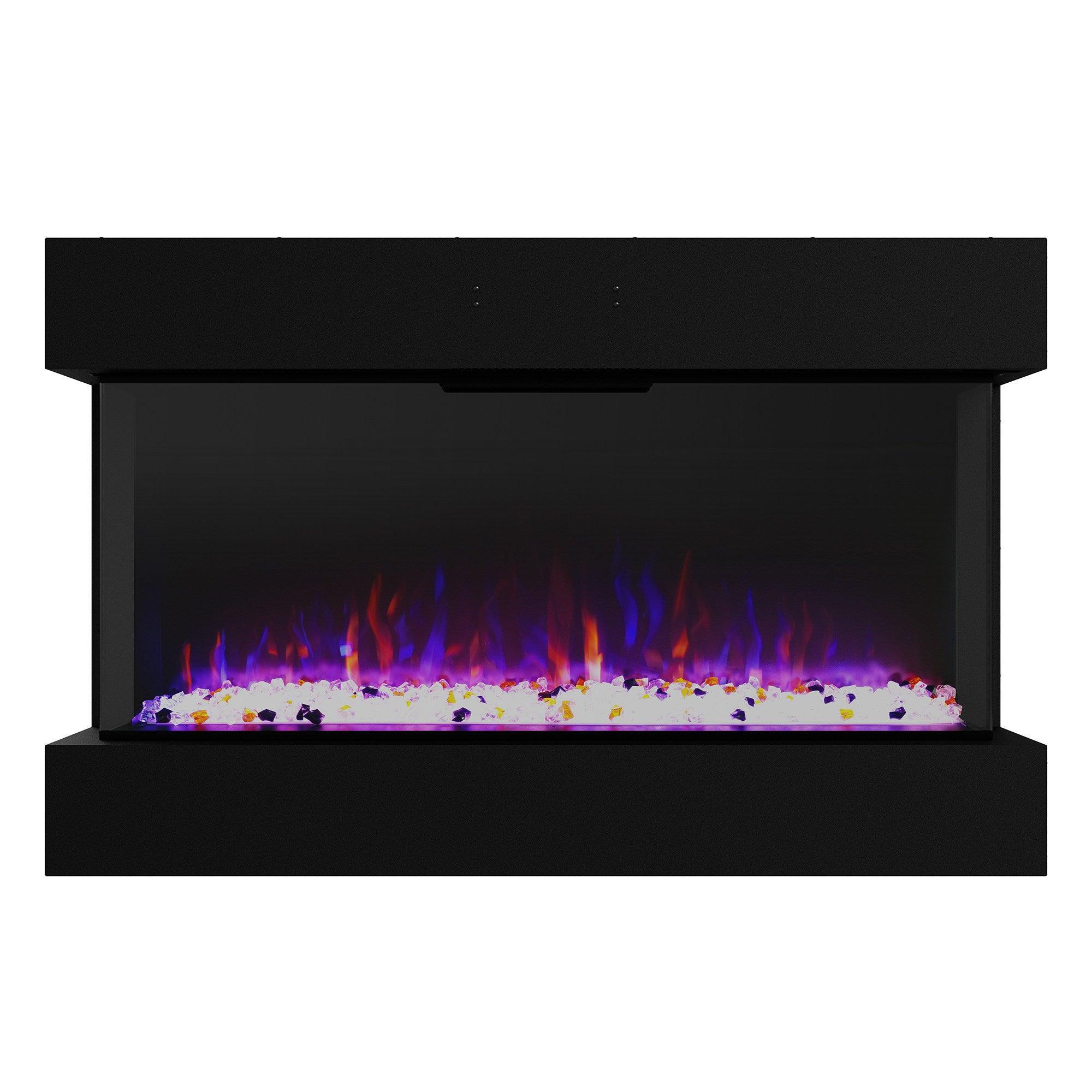 3 Color LED Electric Fireplace - Black Recessed or Wall Mount Flame Heater for Living Room, Bedroom & Office