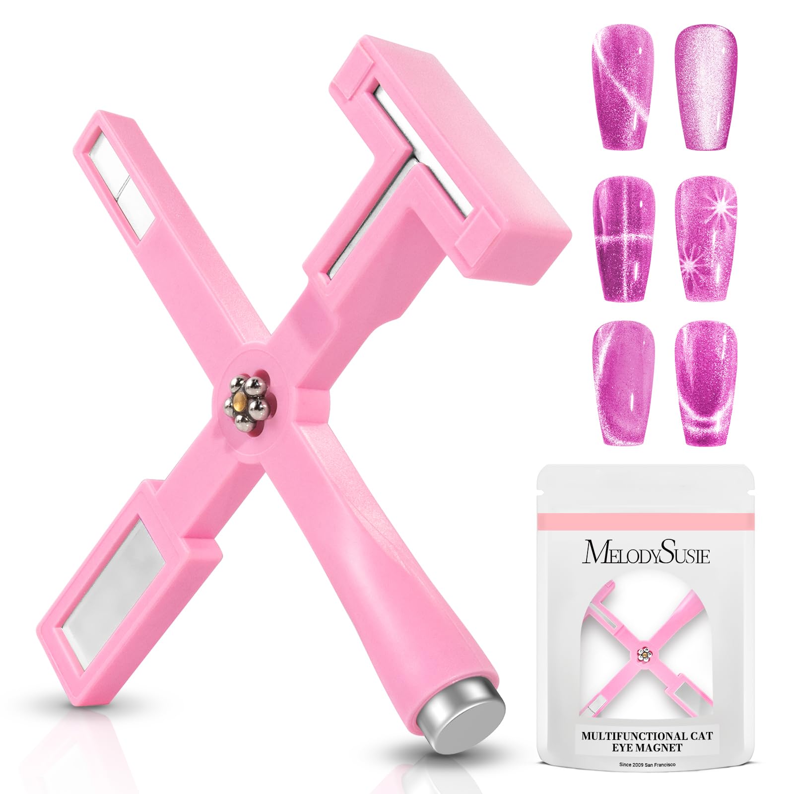 MelodySusie 5-in-1 Nail Magnet - Professional Cat Eye Gel Polish Magnet for Stunning Nail Art Designs | Strong Magnetic Nail Polish Tool for Salon & Home Manicures | Perfect for DIY Nails, Parties & Special Occasions (Pink)