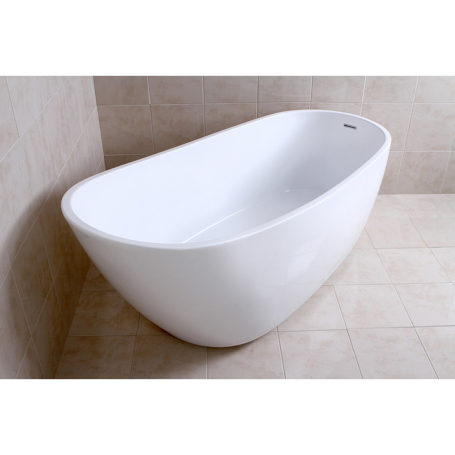 Aqua Eden 68 Inch Acrylic Oval Freestanding Bathtub - Glossy White Slipper Soaking Tub with Drain | Luxury Bathroom Upgrade for Spa-Like Relaxation at Home