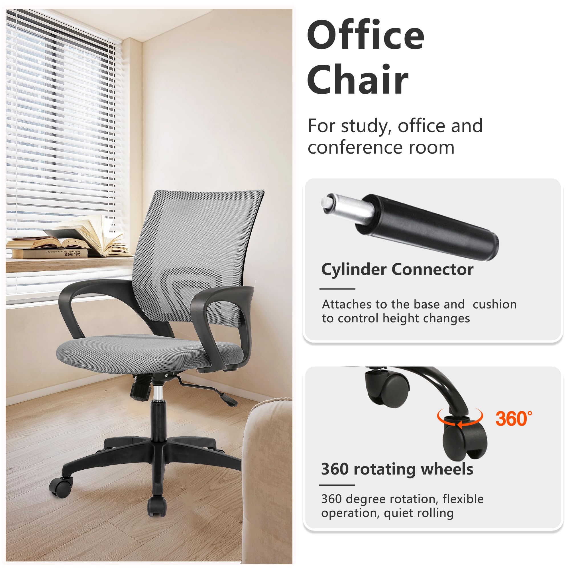 Ergonomic Mesh Office Chair with Adjustable Lumbar Support & 360 Swivel - High Density Breathable Computer Desk Chair for Home & Executive Use - Perfect for Long Hours of Work & Gaming (Set of 2, Gray)