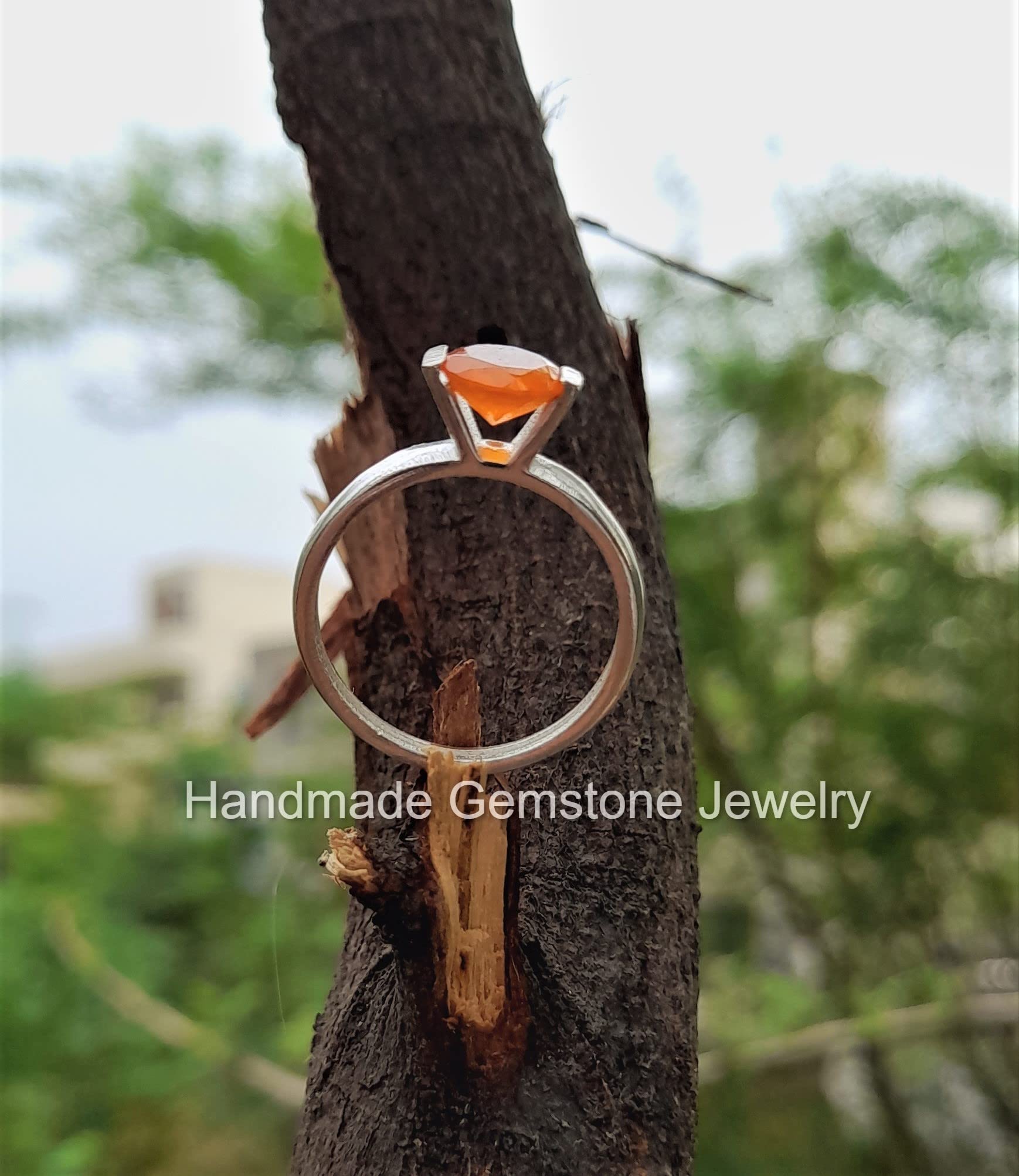**Handmade Carnelian Engagement Ring - Orange Gemstone Prong Set Boho Jewelry for Women, Wedding, Anniversary & Everyday Wear**
