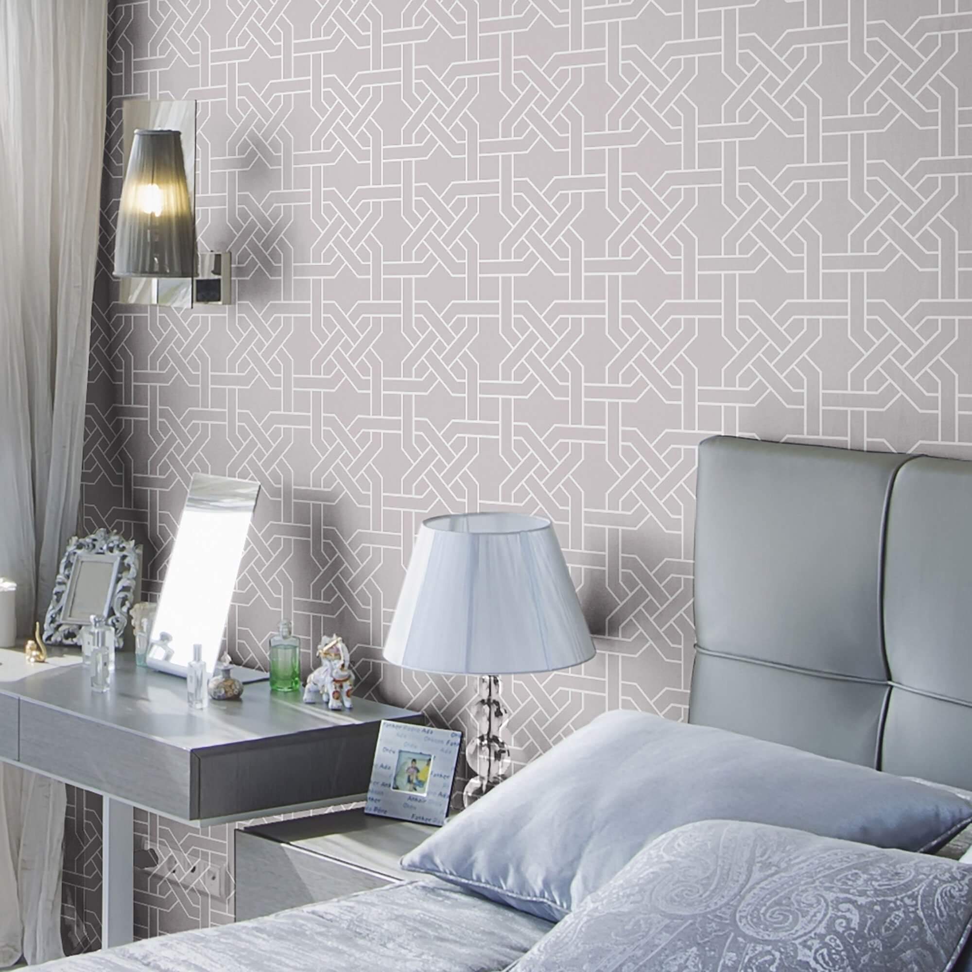 White and Grey Geometric Peel and Stick Removable Wallpaper - Self-Adhesive Decorative Wall Covering for Bedroom, Living Room, Office & Nursery