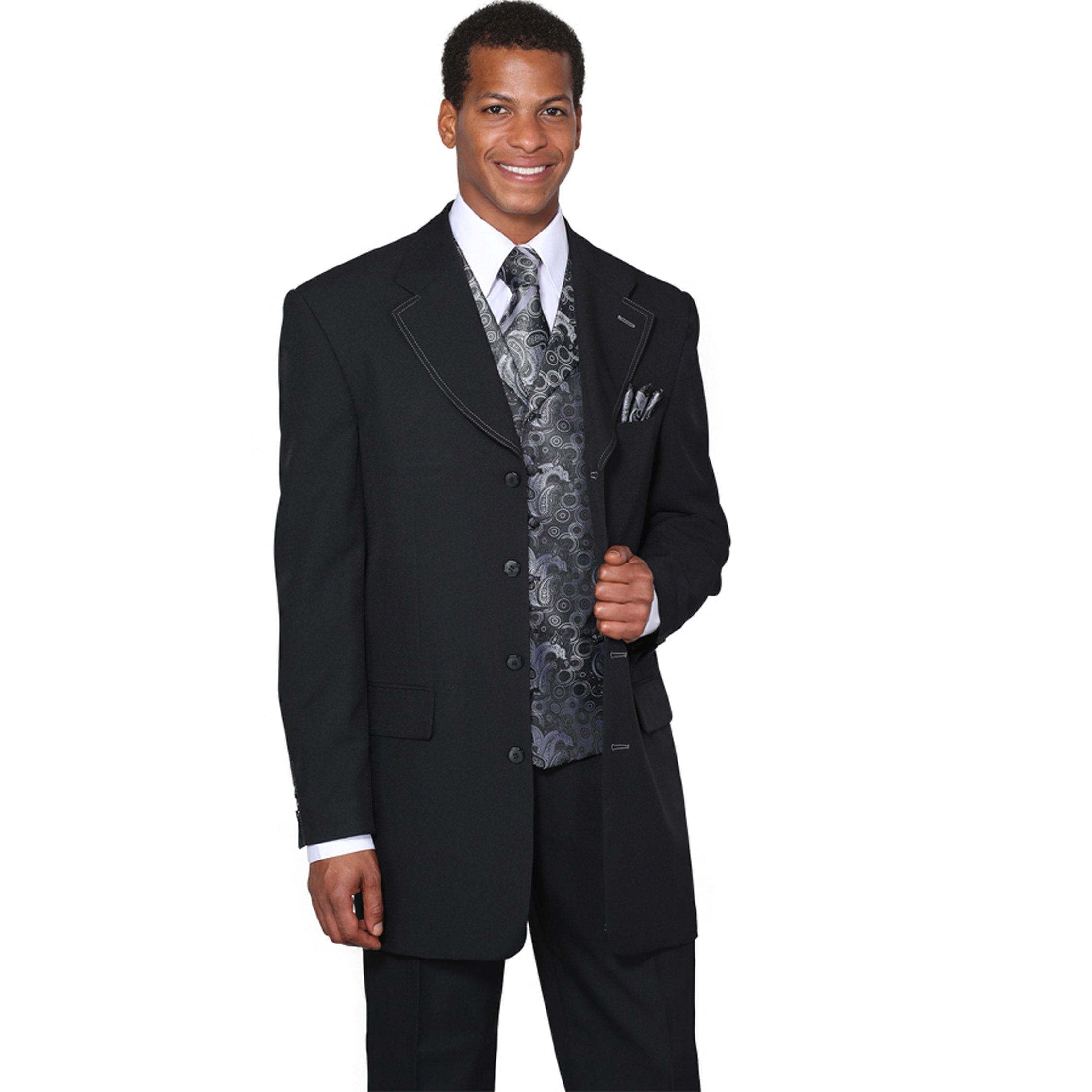 Milano Moda Men's Single Breasted Suit Set with Vest, Tie & Pocket Square | Slim Fit Double Vent Business Suit | Perfect for Weddings, Office & Formal Events