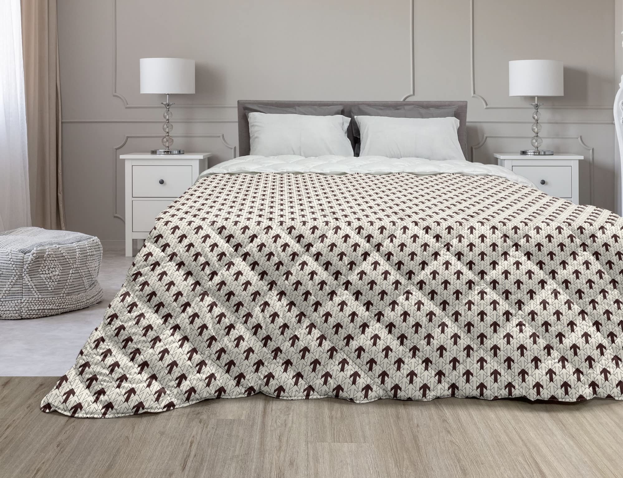 Ambesonne Ethnic Arrow Pattern Down Alternative Comforter - Queen Size Microfiber Quilt with Geometric Folkloric Design in Chestnut Brown Beige - All Season Bedding for Cozy Home & Guest Room Decor
