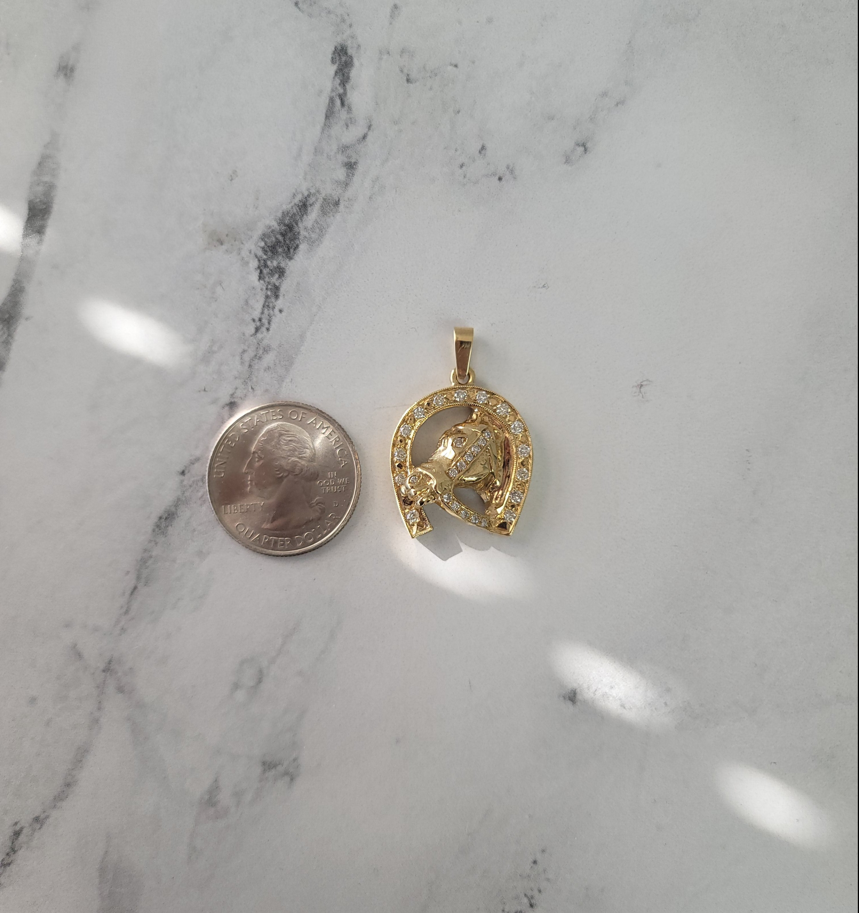 14K Yellow Gold Diamond Horseshoe Horse Head Necklace - 0.55cttw Elegant Equestrian Jewelry for Women, Perfect Gift for Horse Lovers, Birthday & Anniversary Present
