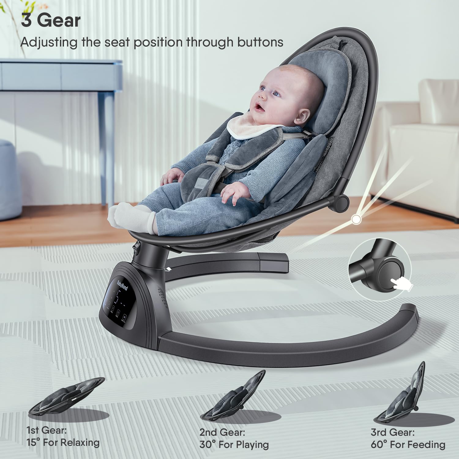 BabyBond Bluetooth Baby Swing for Infants - 5 Speed Adjustable with Music Speaker, 3 Reclining Positions & Remote Control - Safe 5-Point Harness for Newborns to Toddlers - Perfect for Nursery, Travel & Outdoor Use (Black)