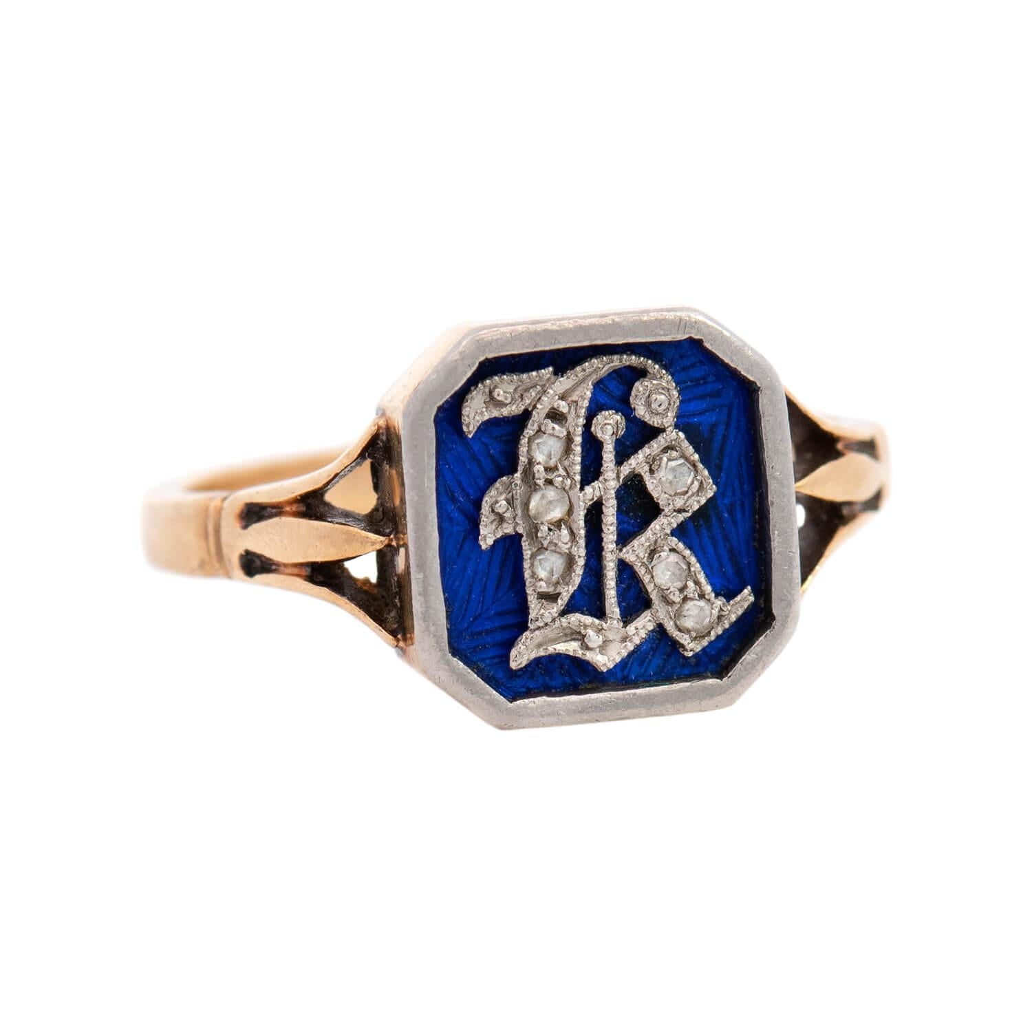 Exquisite Victorian 18K Gold Diamond & Enamel Cocktail Ring - Elegant Antique Jewelry for Women, Perfect for Weddings, Parties & Special Occasions