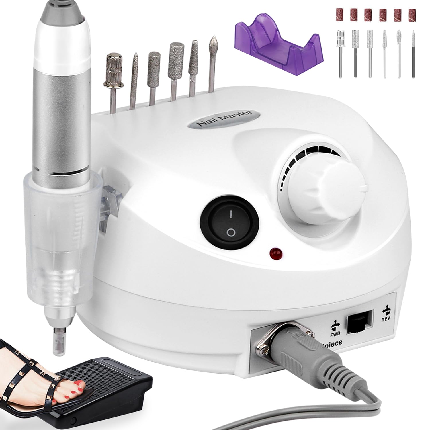 Professional 30000 RPM Electric Nail Drill Kit with Foot Pedal - Acrylic Nail File Machine for Gel & Manicure - Includes Nail Drill Bits for Salon & Home Use - Perfect for Nail Art, Acrylics & Pedicures