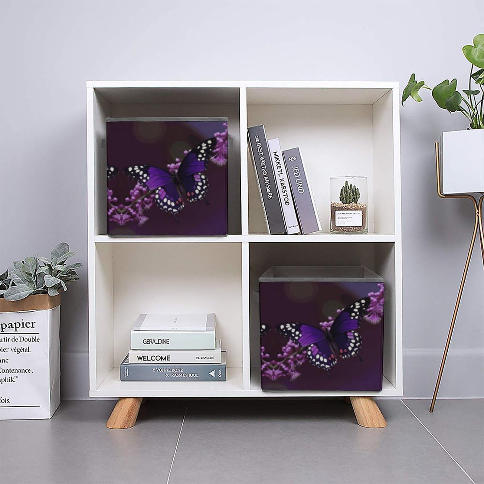 Foldable Purple Plum Butterfly Storage Cubes with Handles - Organize Clothes, Toys & More for Cabinet, Shelf & Closet - Perfect for Bedroom, Nursery & Dorm Organization