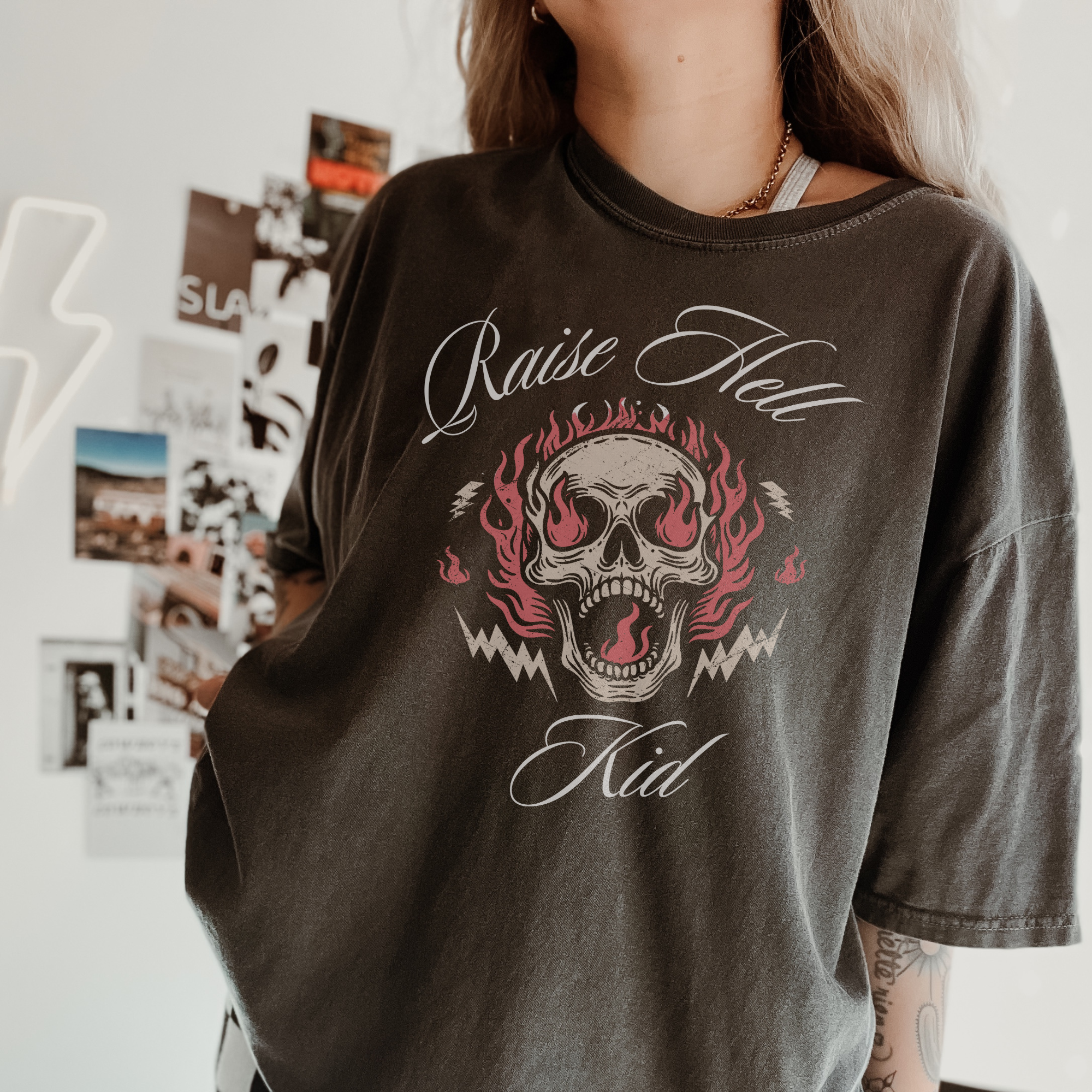 Raise Hell Kid T-Shirt - Cool Graphic Tee for Boys & Girls - Trendy Streetwear for Teens - Perfect for Concerts, Skateboarding & Casual Outfits