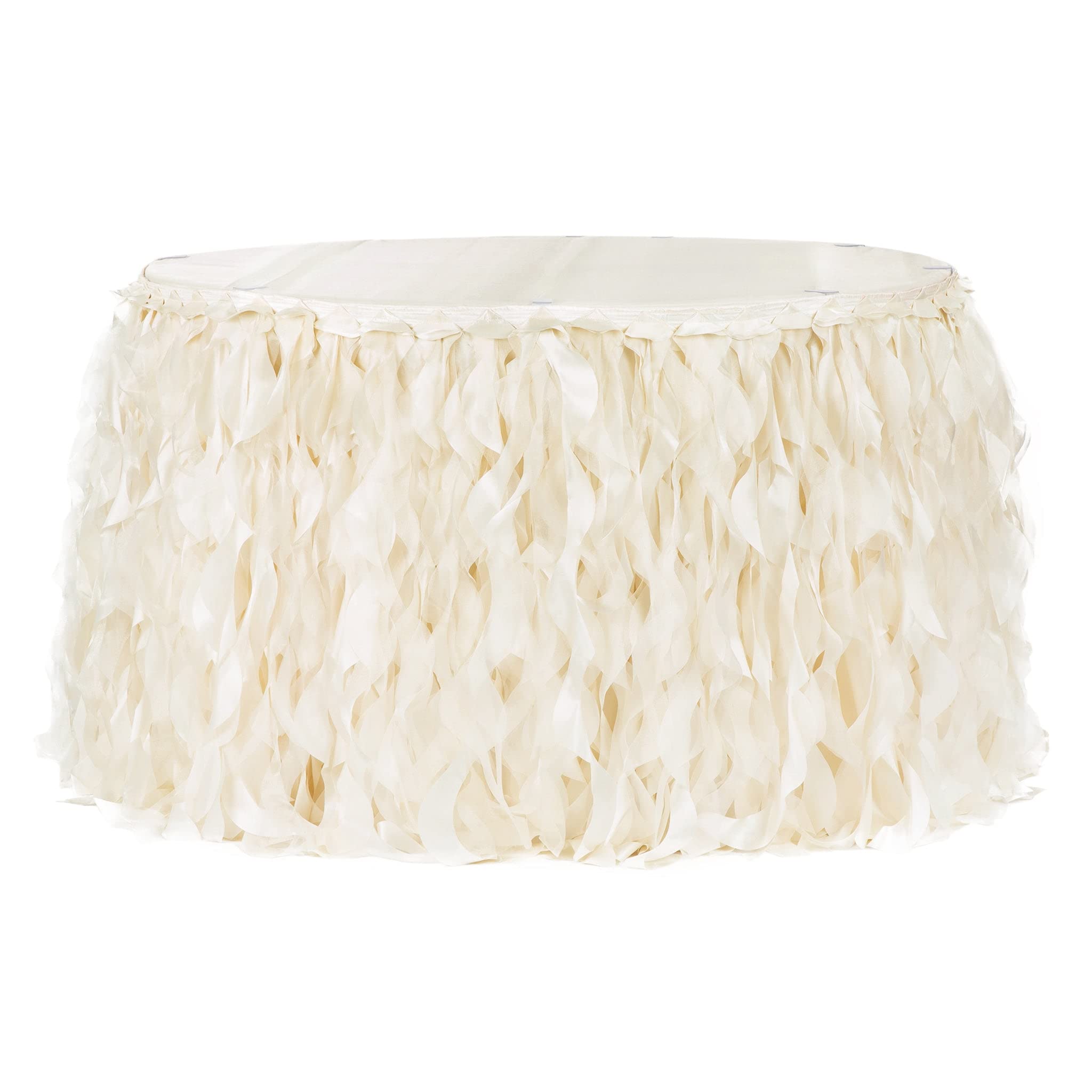1 Piece 21Ft Curly Willow Table Skirt in Ivory - Elegant Wedding Decor, Quinceanera & Birthday Party Table Covering - Perfect for Banquet Halls, Reception Tables, and Special Event Decorations
