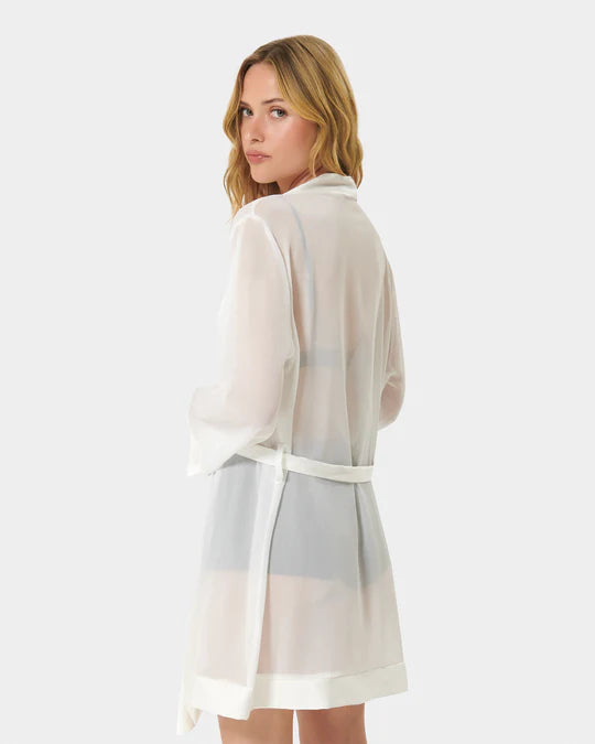 Elegant Ivory Chiffon Kimono Robe - Lightweight Summer Cover Up for Women, Beachwear, Loungewear, Bridal Party, Spa & Vacation Essentials