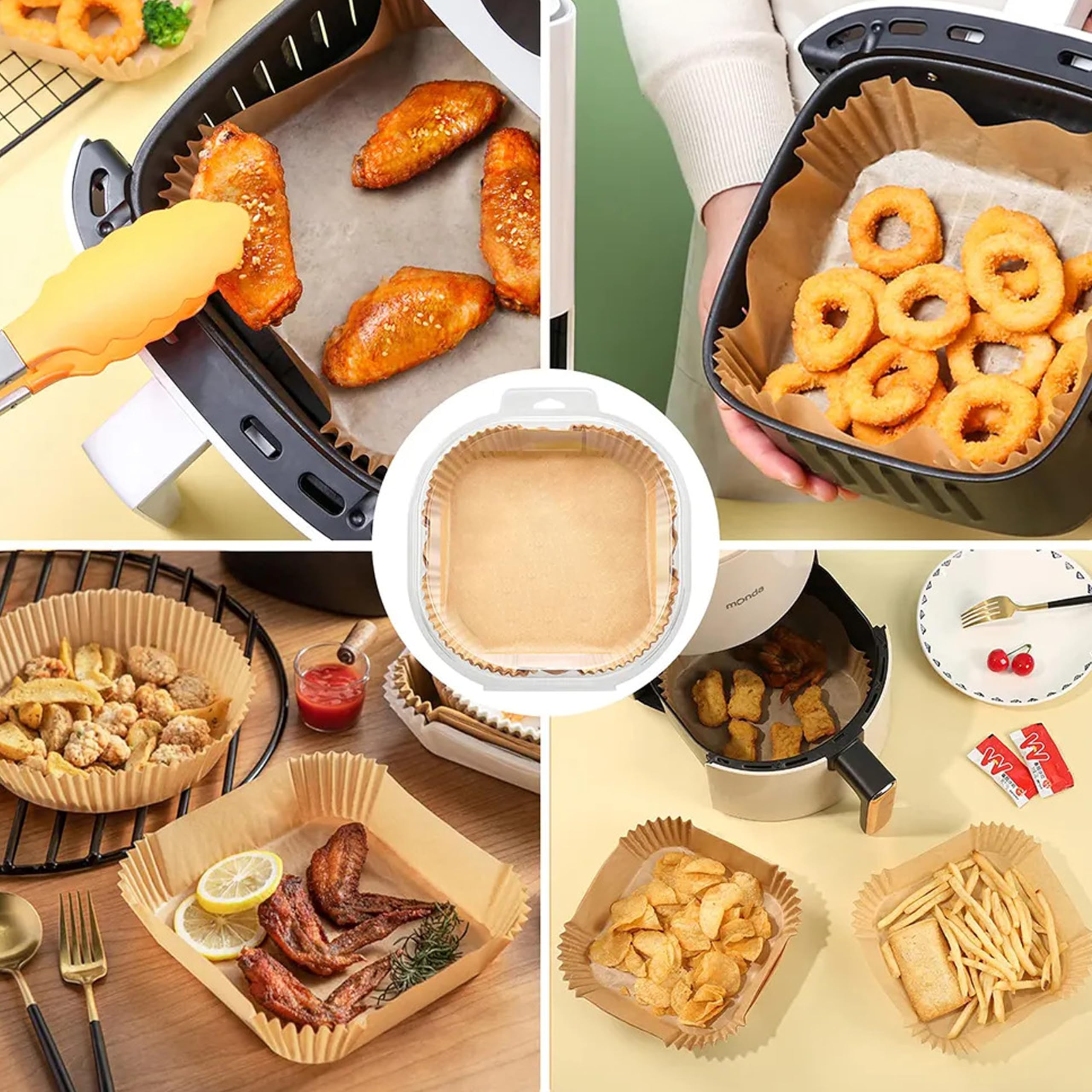 100PCS 16cm Round Air Fryer Liners - Non-Stick Unbleached Parchment Paper for Air Fryer, Baking & Microwave | Disposable Heat-Resistant Cooking Sheets for Healthy Meals & Easy Cleanup