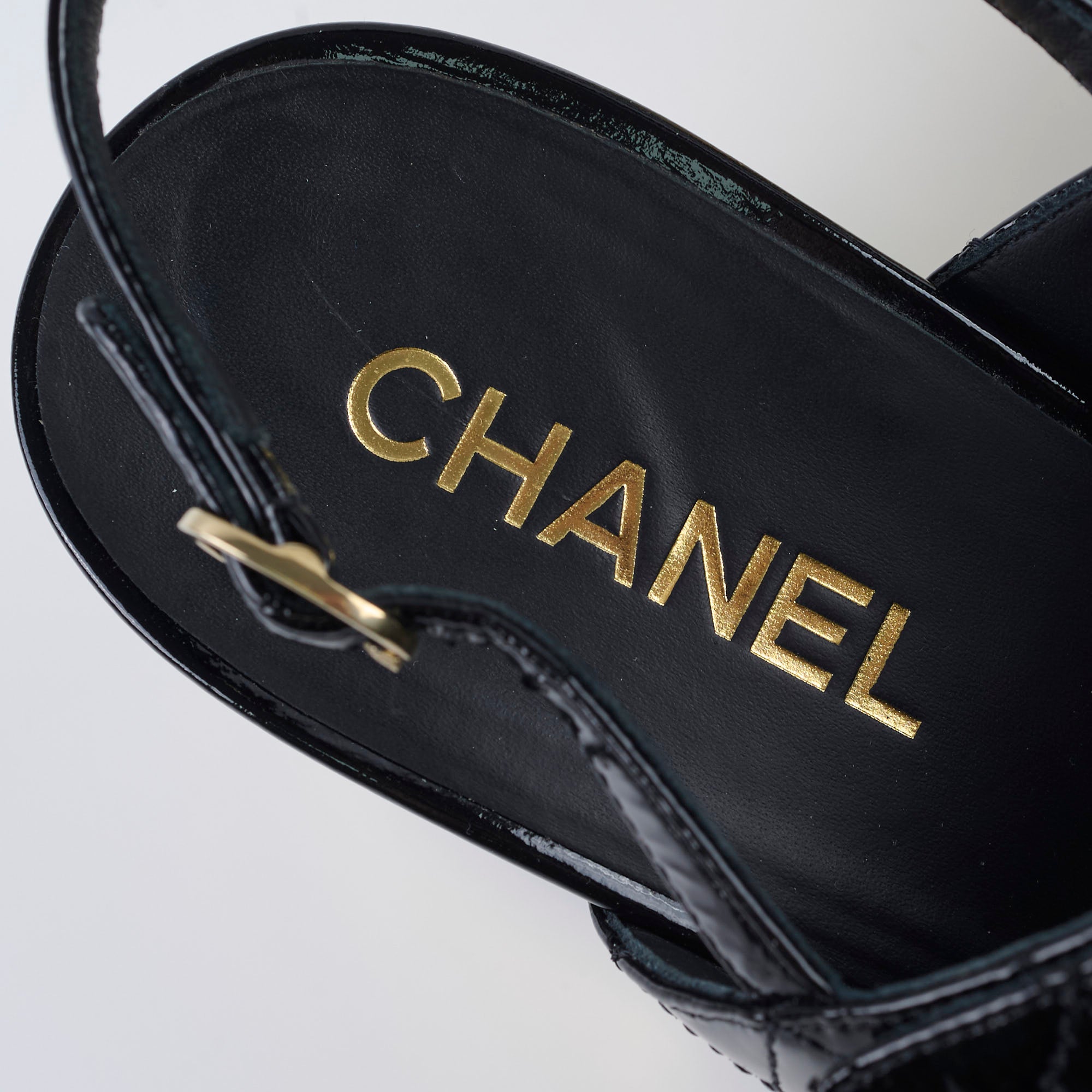 Chanel Patent Leather Quilted Turnlock Sandals for Women - Black/Gold - Size 40.5C (US 10) - Luxury Designer Heels for Parties, Weddings & Evening Events