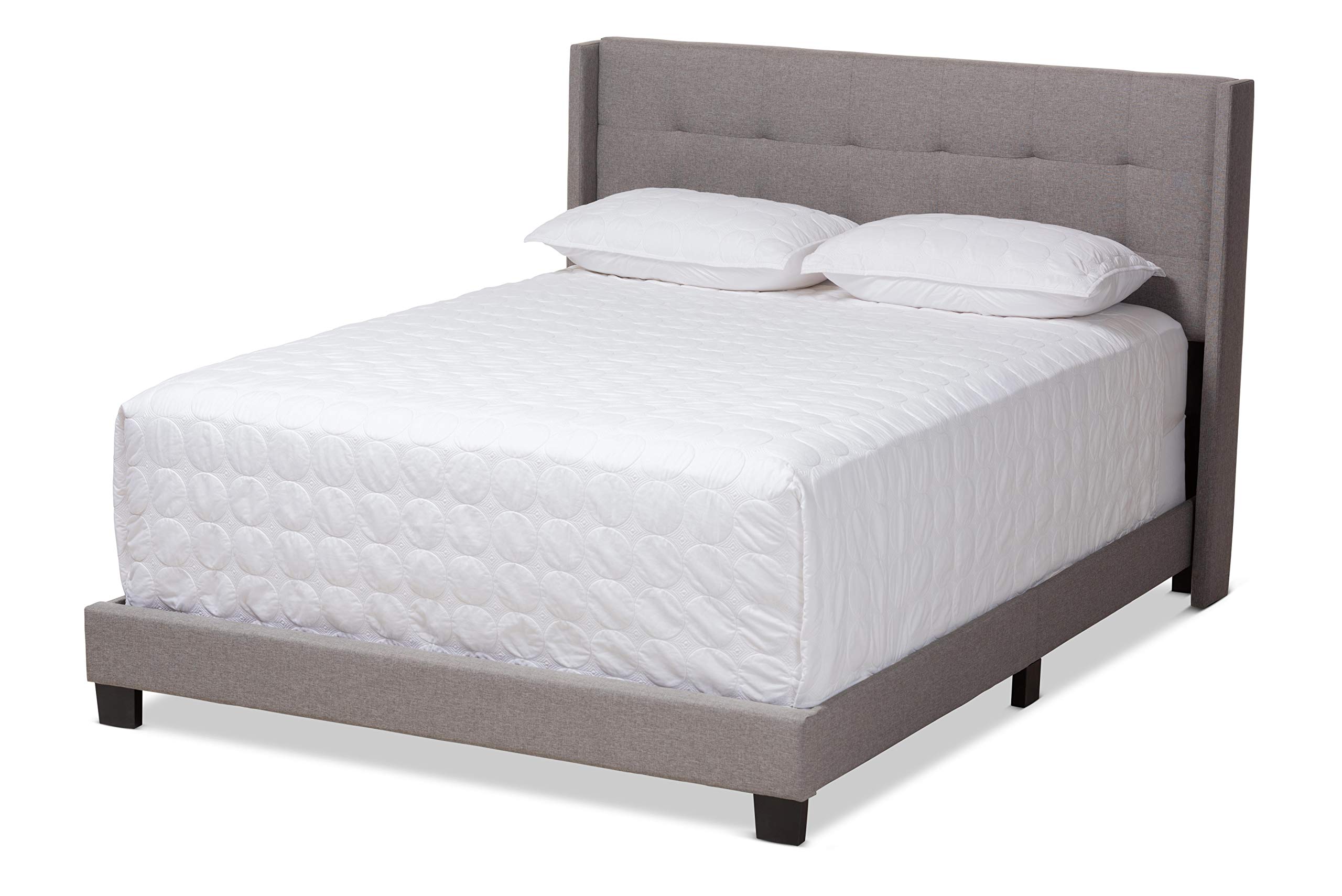 Baxton Studio Queen Size Bed Frame with Box Spring Required - Modern Grey Platform Bed for Bedroom, Guest Room, or Dorm
