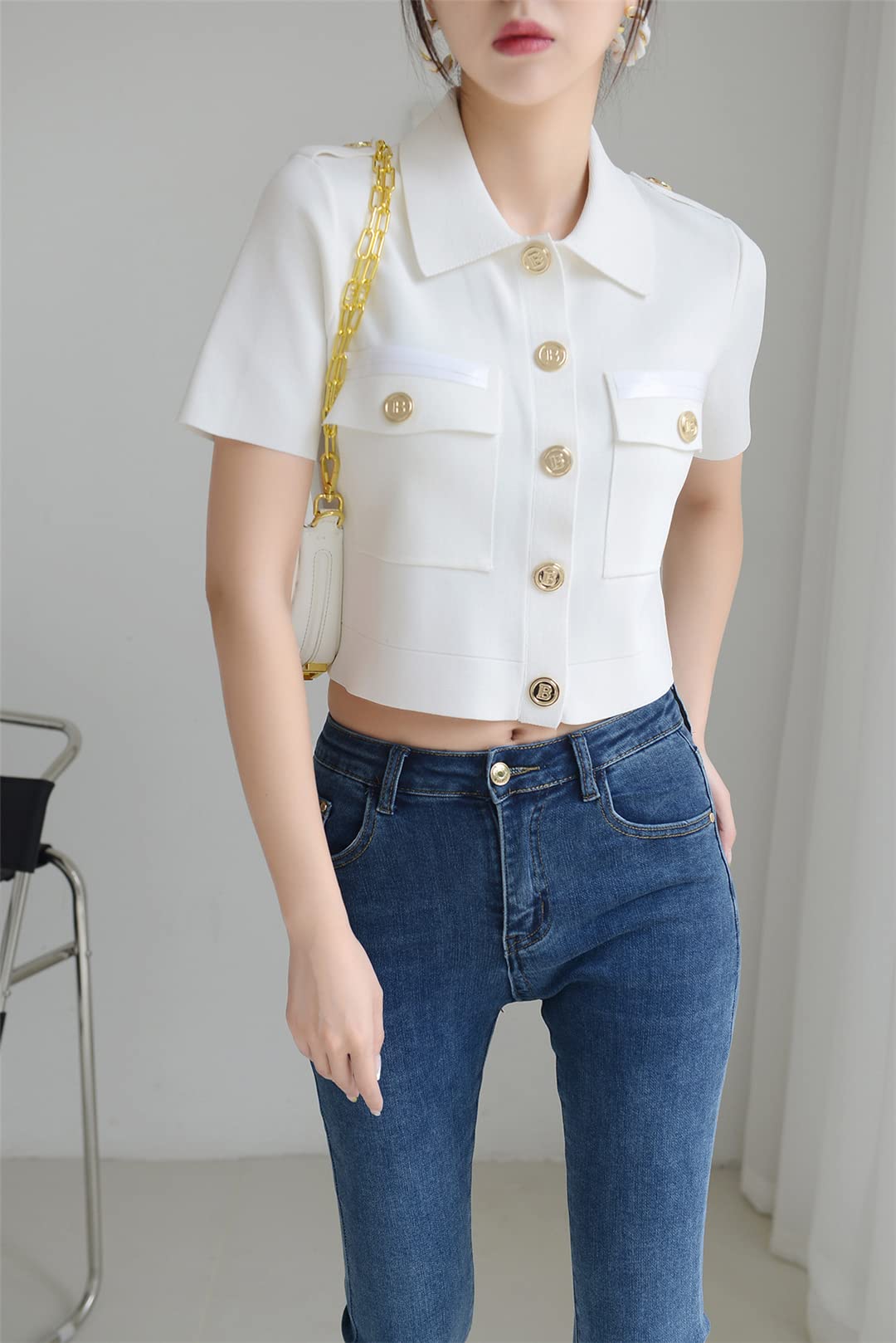 Korean Women's Summer Knitted Cardigan - Short Sleeve Casual Top in White & Black | Perfect for Beach Outings, Office Wear, and Weekend Brunch