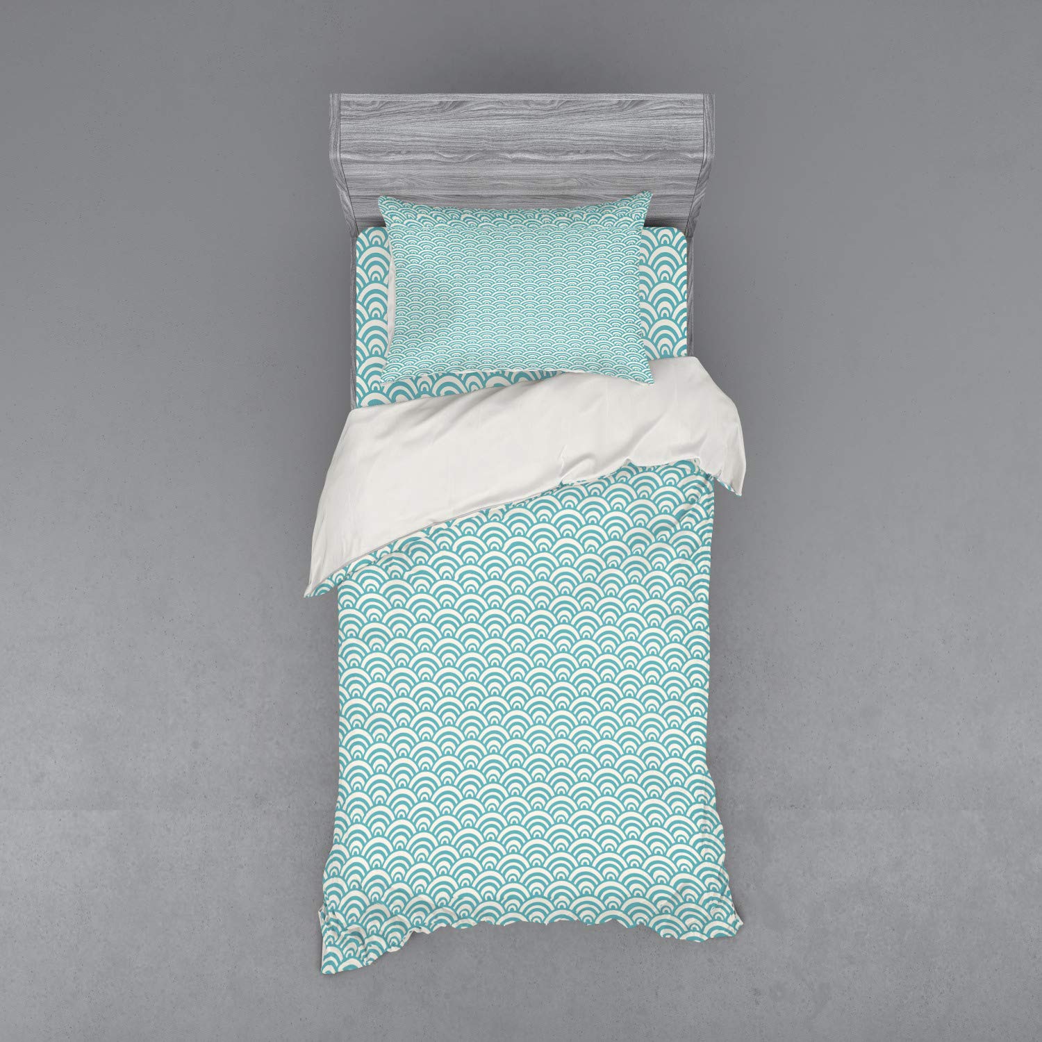 Ambesonne Aqua Duvet Cover Set - Curvy Lines Bubbles Ocean Design, 3 Piece Twin Size Bedding Set with Sham & Fitted Sheet, Sky Blue & White - Perfect for Beach House, Summer Decor & Water Sports Enthusiasts
