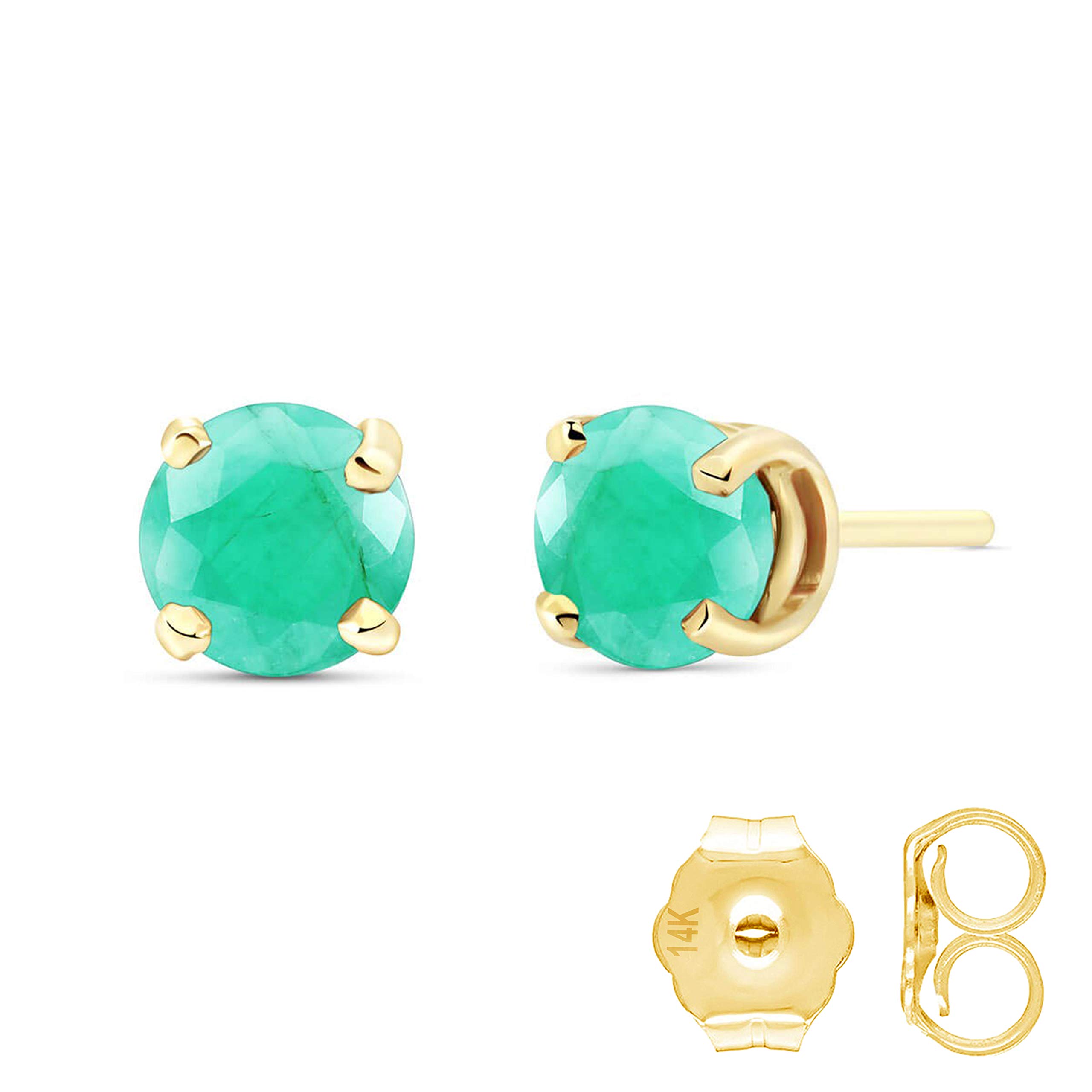 14K Yellow Gold Emerald Stud Earrings for Women - GG Galaxy Gold Elegant Jewelry - Perfect for Weddings, Parties & Everyday Wear
