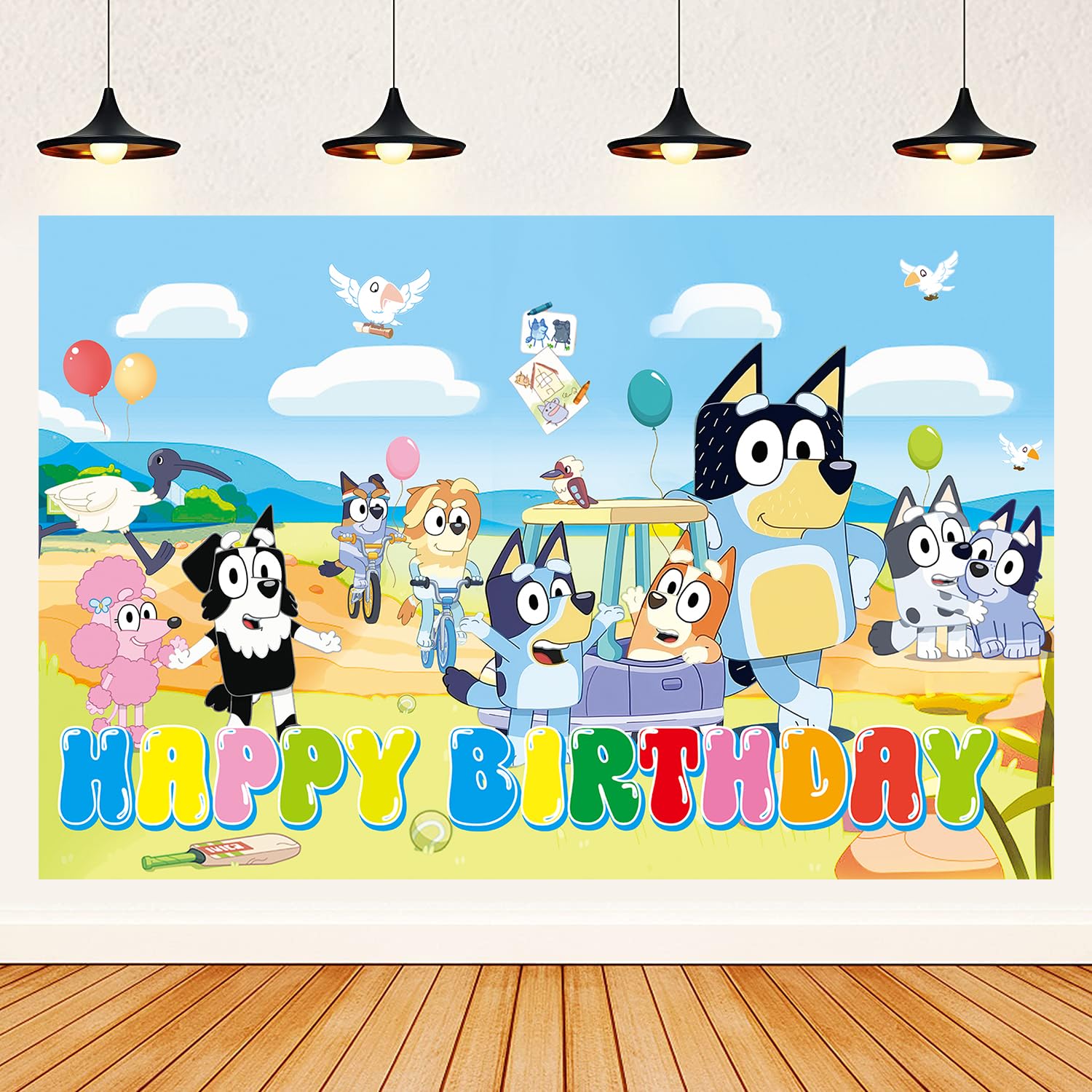 Bluey Birthday Party Backdrop - 70x115 cm Happy Birthday Photo Background for Kids, Boys & Girls - Perfect for Bluey Themed Birthday Decorations & Party Supplies