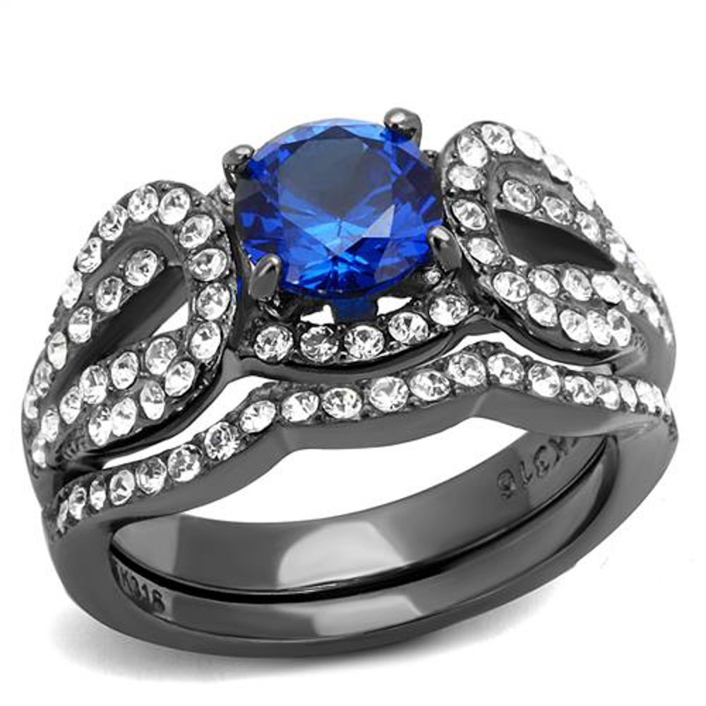 London Blue Spinel Wedding Ring Set for Women - Stainless Steel Jewelry for Brides