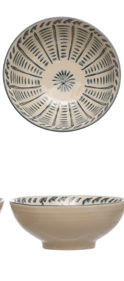 Hand Painted Stoneware Bowl - Premium Ceramic Serving Bowl for Soup, Salad & Desserts - Microwave & Dishwasher Safe - Elegant Home Dining & Gift Idea