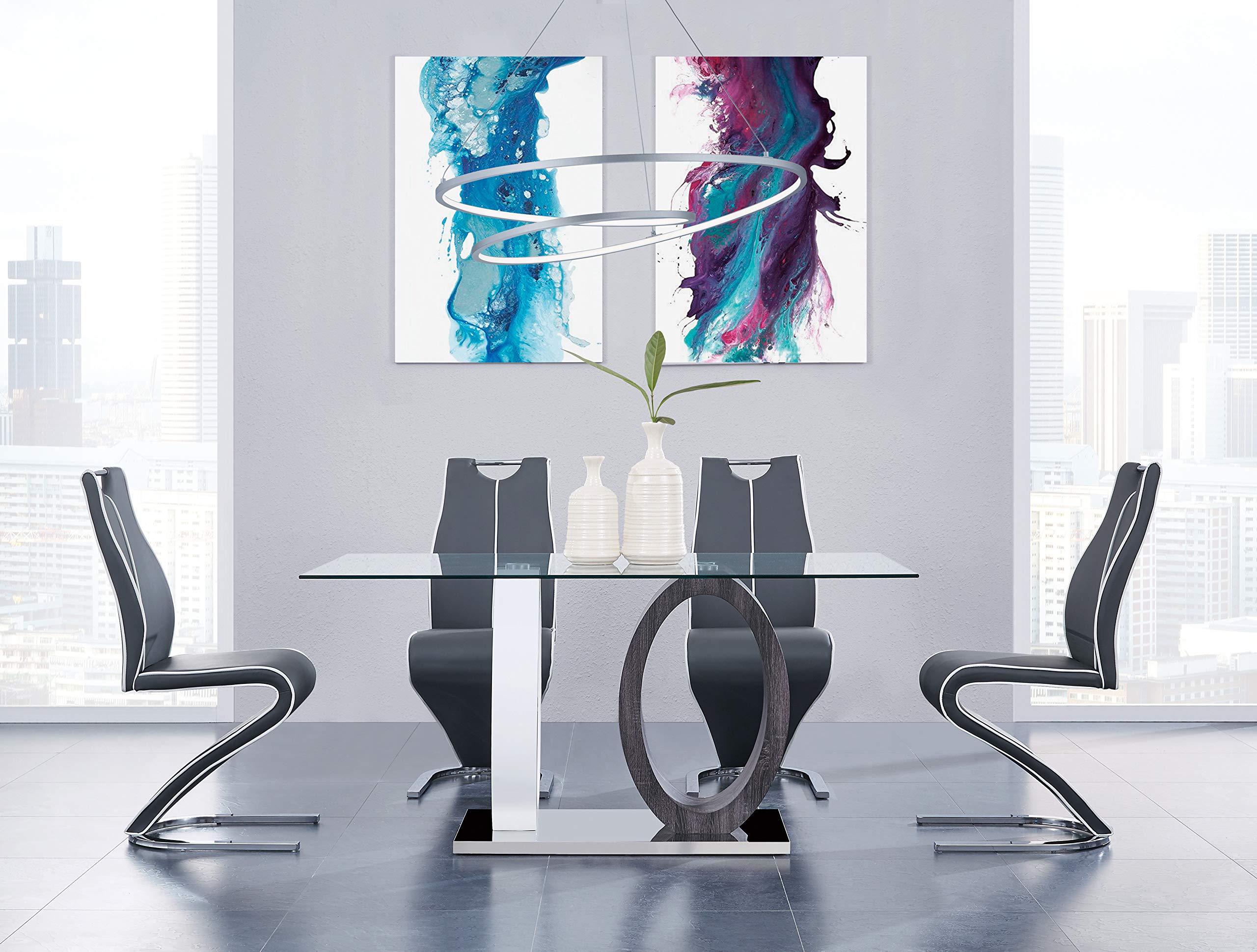 Modern White & Grey Dual Oval Base Dining Table - Elegant & Durable for Home, Restaurant, or Office - Perfect for Family Gatherings & Entertaining Guests