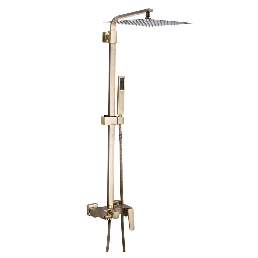 GELISURE Brushed Gold Rain Mixer Shower Combo Set - Wall Mounted Exposed Bathroom Shower Faucet with Rainfall Shower Head & Handheld Sprayer - Perfect for Modern Bathroom & Spa Experience