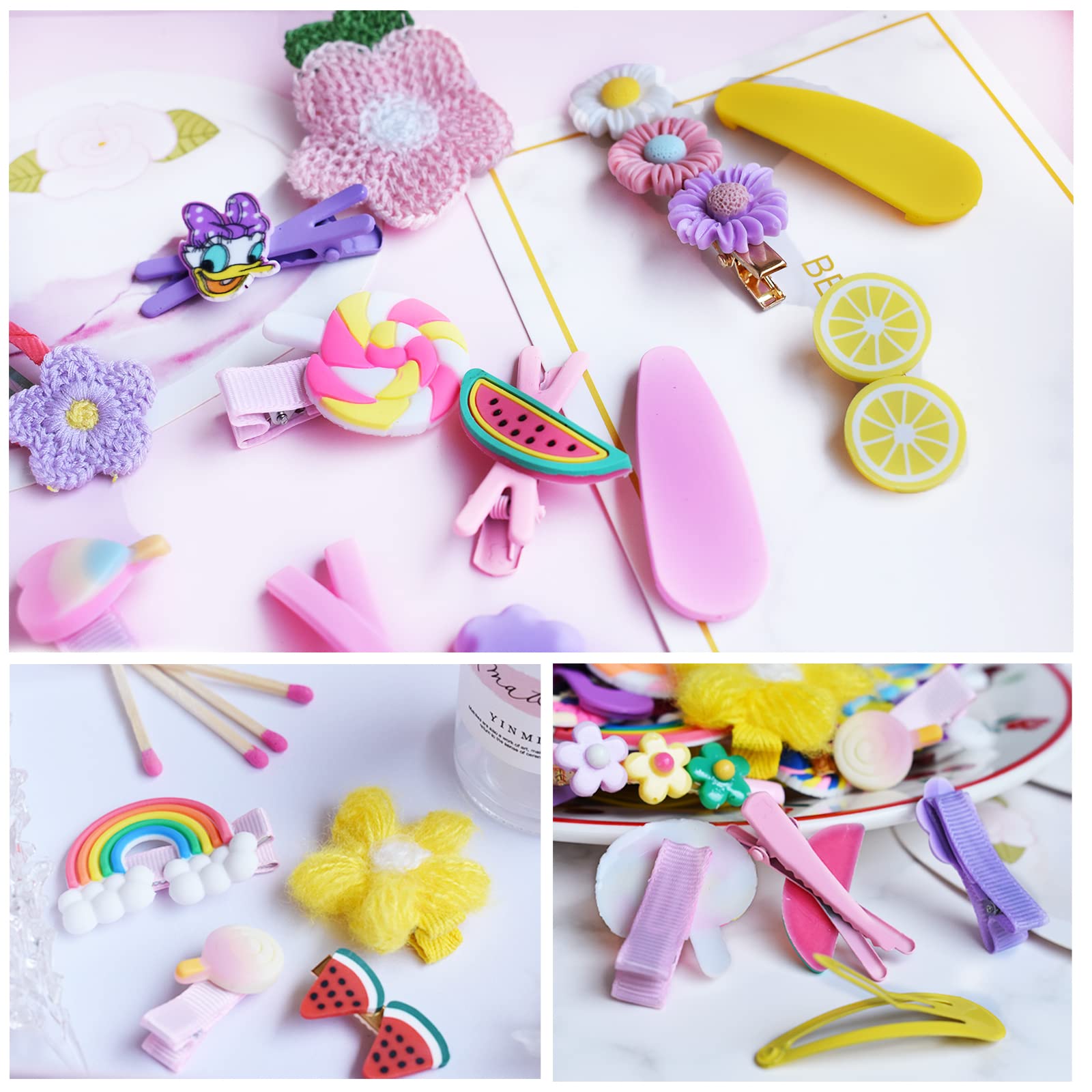 58PCS Baby Hair Clips Set - Cute Toddler Girls Hair Accessories with Flower, Candy & Fruit Designs - Rainbow Hair Clips for Kids Styling - Perfect for Parties, School & Daily Outfits