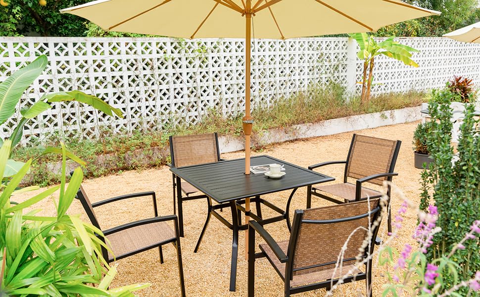 LEVELEVE 5-Piece Outdoor Patio Dining Set - 4 Textilene Chairs & 1 Square 38
