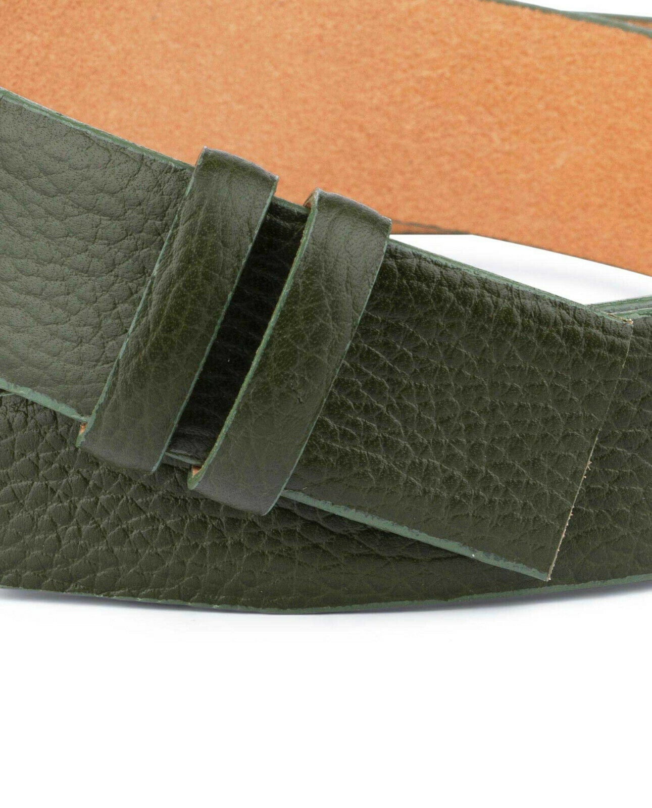 Men's Green Leather Belt Strap 35mm - Ferragamo Replacement No Buckle | Durable Fashion Accessory for Business & Casual Outfits
