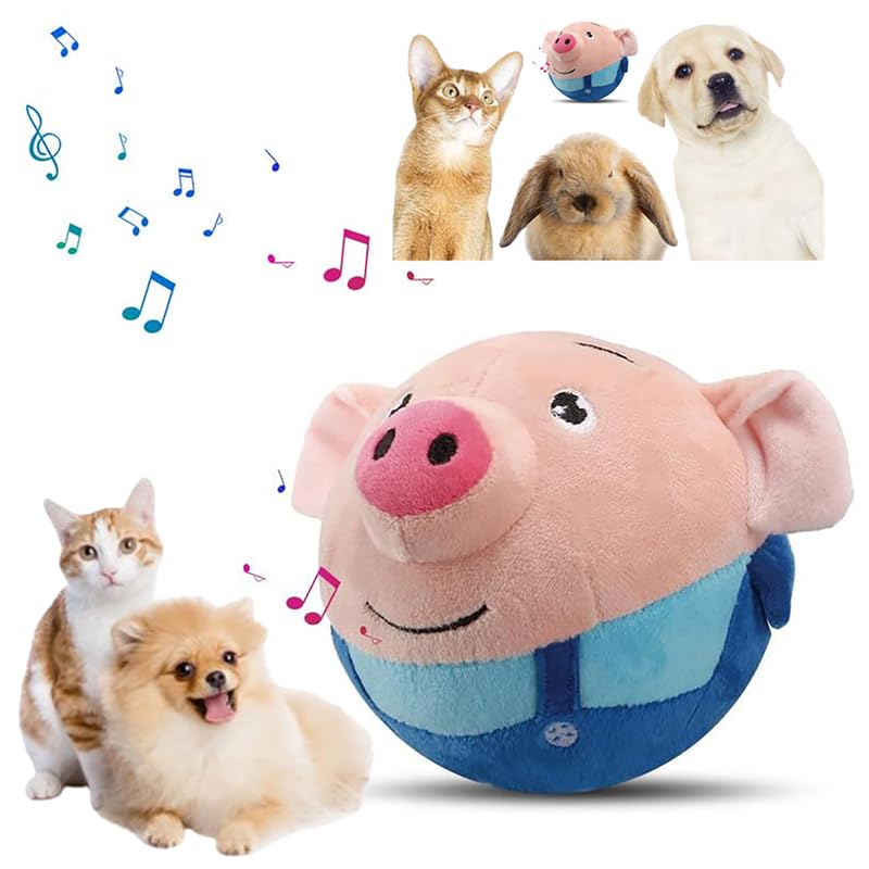 2024 Upgraded Interactive Squeaky Moving Dog Toy - Active Electronic Plush Ball with Bounce & Shake, Washable Cartoon Pig Design for Puppies & Dogs - Perfect for Indoor Play, Training, and Boredom Relief