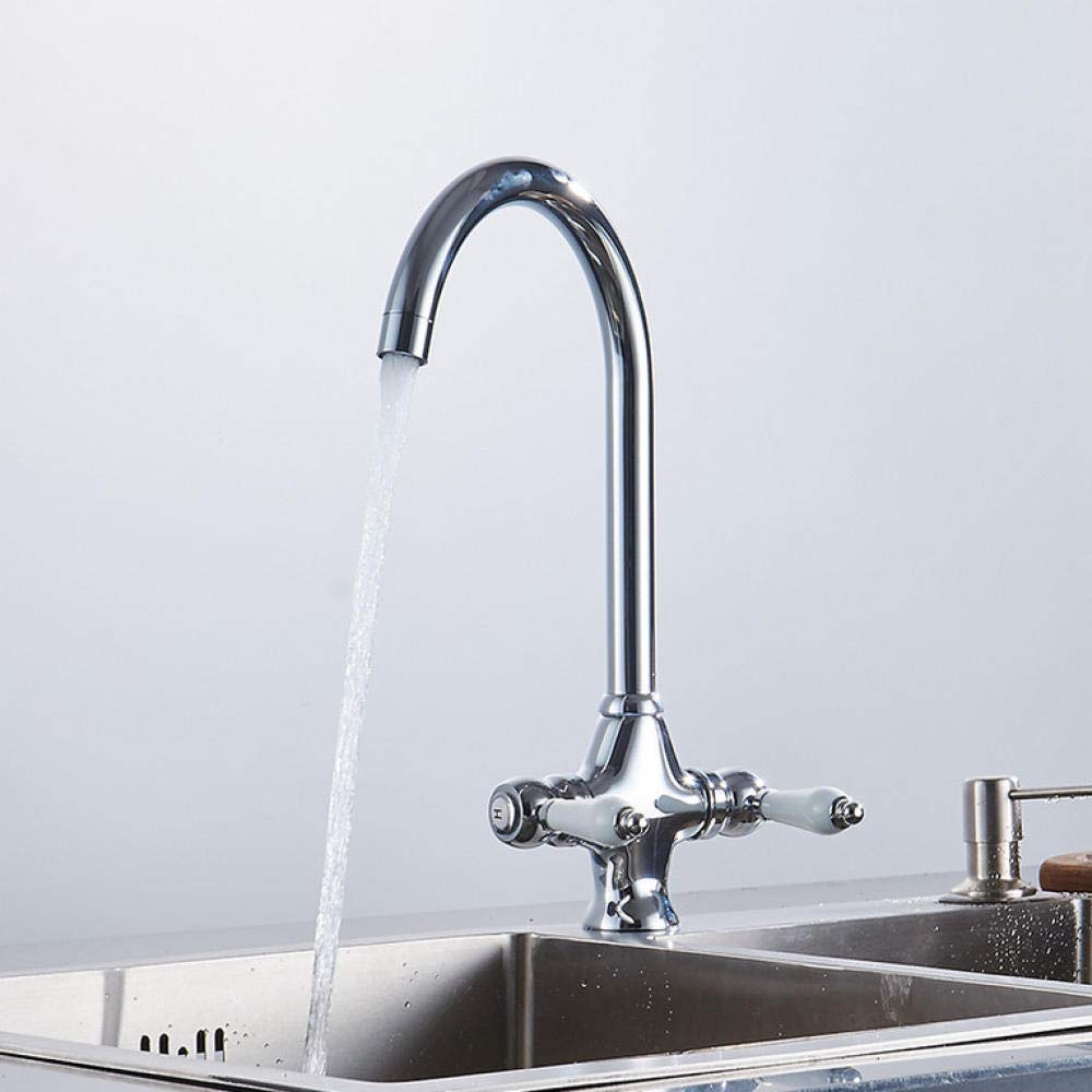 360° Swivel Dual Handle Ceramic Disc Chrome Kitchen Faucet - Modern Pull-Down Sprayer Sink Mixer Tap for Easy Dishwashing & Food Prep