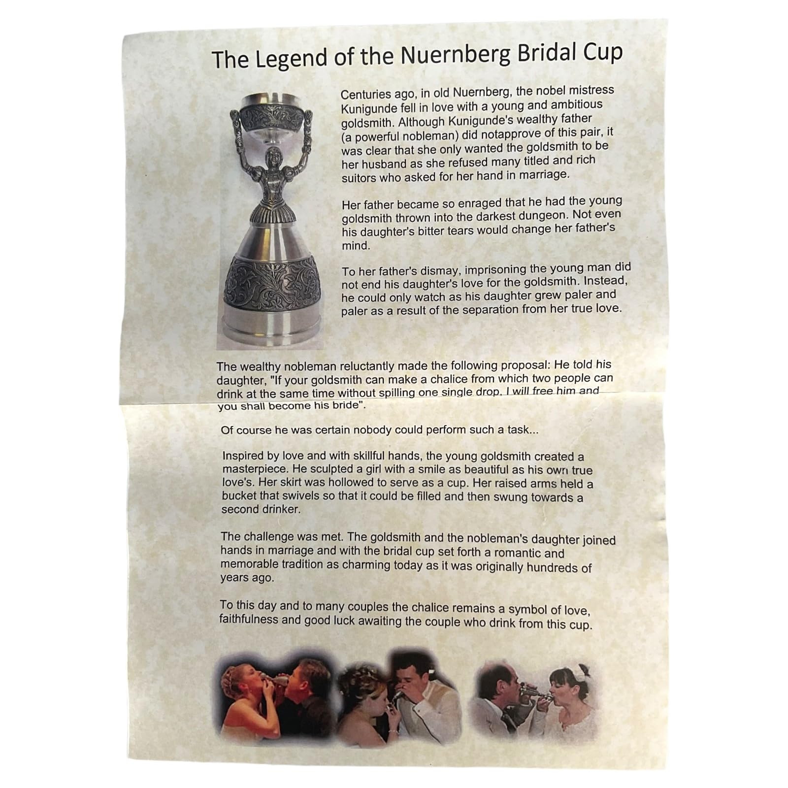 German Pewter Nuremberg Bridal Wedding Cup - Traditional Toasting Wine Glass for Wedding Ceremonies, Anniversaries & Romantic Celebrations