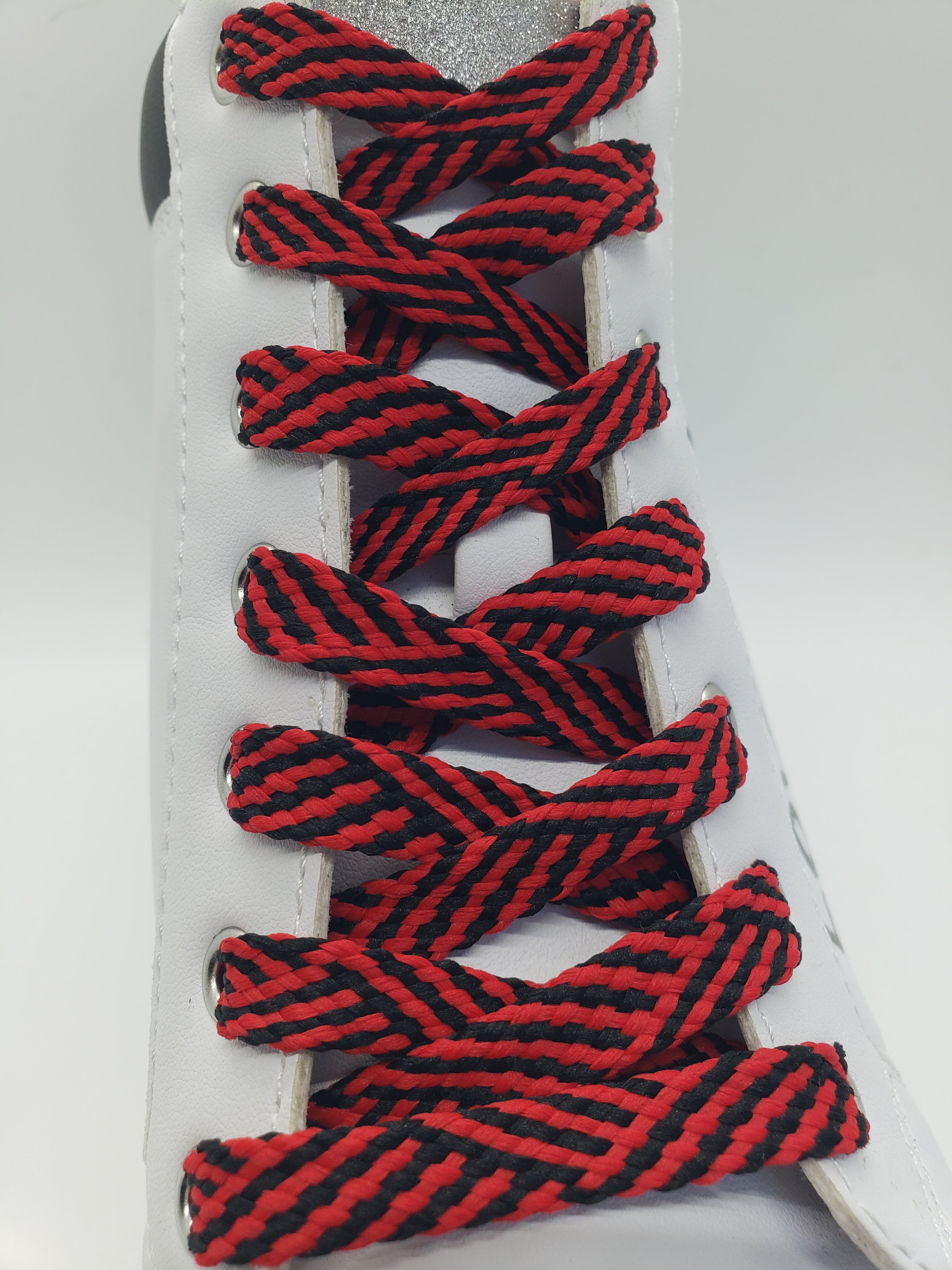 Premium Flat Herringbone Shoelaces - Black & Red | Durable & Stylish Replacement Laces for Sneakers, Boots & Casual Shoes | Perfect for Sports, Work & Everyday Wear