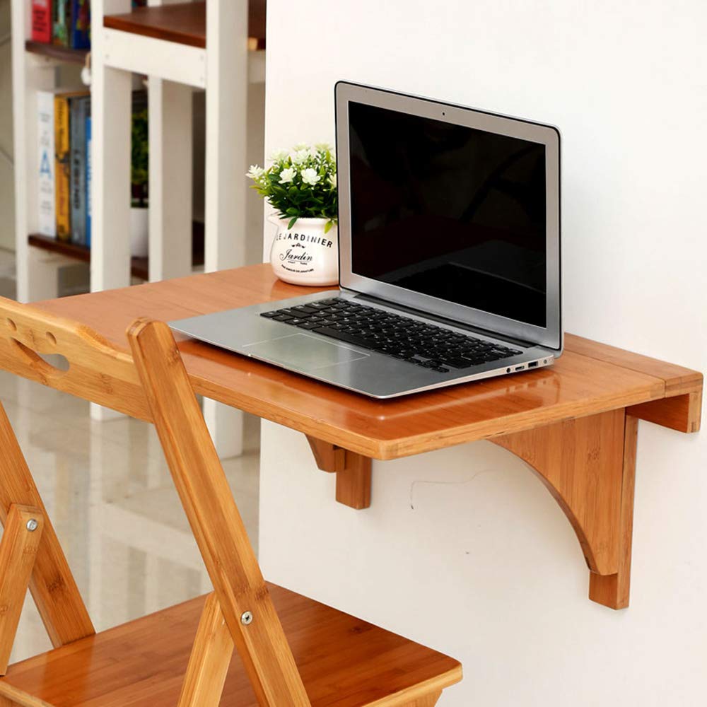 Space-Saving Folding Wall Mounted Drop Leaf Table - Bamboo Kitchen Dining Desk, Multi-Functional Study & Computer Desk for Small Spaces (60/70/80/100cm) - Perfect for Apartments, Dorms & Tiny Homes