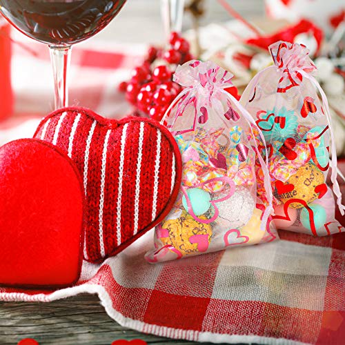 Shappy 100-Pack White Heart Organza Bags 4x6 Inch - Elegant Jewelry Pouches, Candy & Cookie Packaging for Valentine's Day, Weddings, Mother's Day Gifts & Party Favors
