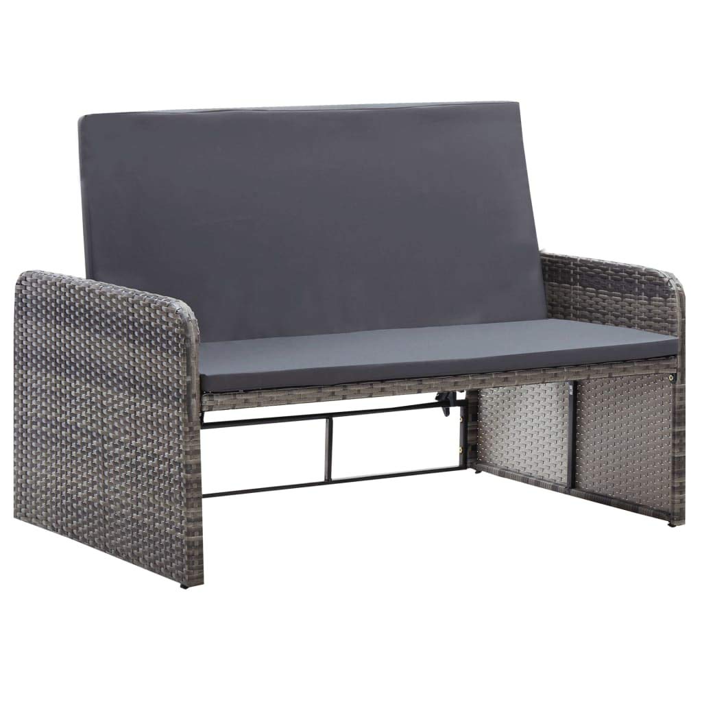 Premium 2-Piece Gray Poly Rattan Patio Lounge Set with Sofa & Storage Footstool - Weather-Resistant Outdoor Furniture with Cushions for Garden, Poolside, and Backyard Relaxation