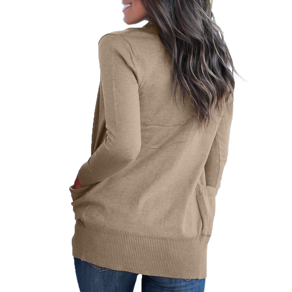 VOIANLIMO Women's Open Front Casual Long Sleeve Knit Cardigan Sweater with Pockets - Cozy Fall Layering Piece for Office, Travel & Lounge Wear